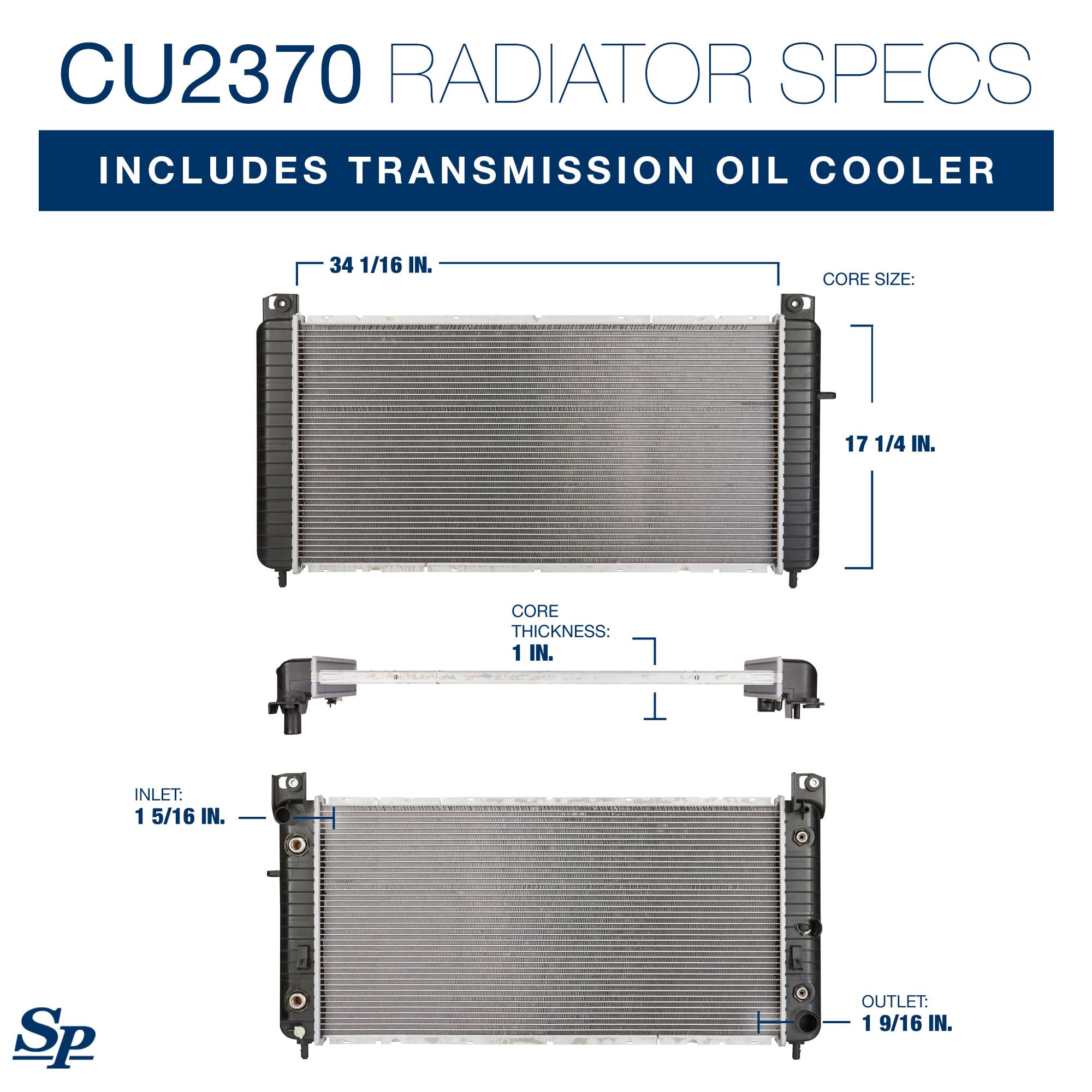 Spectra Premium CU2370 Radiator With TOC and EOC - 34-1/16&quot; Core Compatible With Chevrolet Silverado, GMC and Cadillac