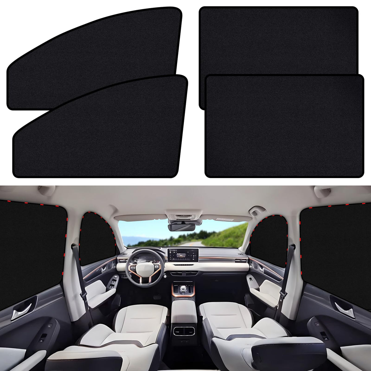 Zatooto Suede Car Window Shades 4Pcs - Car Window Covers For Ultimate Privacy, Uv Protection, And Heat Insulation, Sun Shade Per