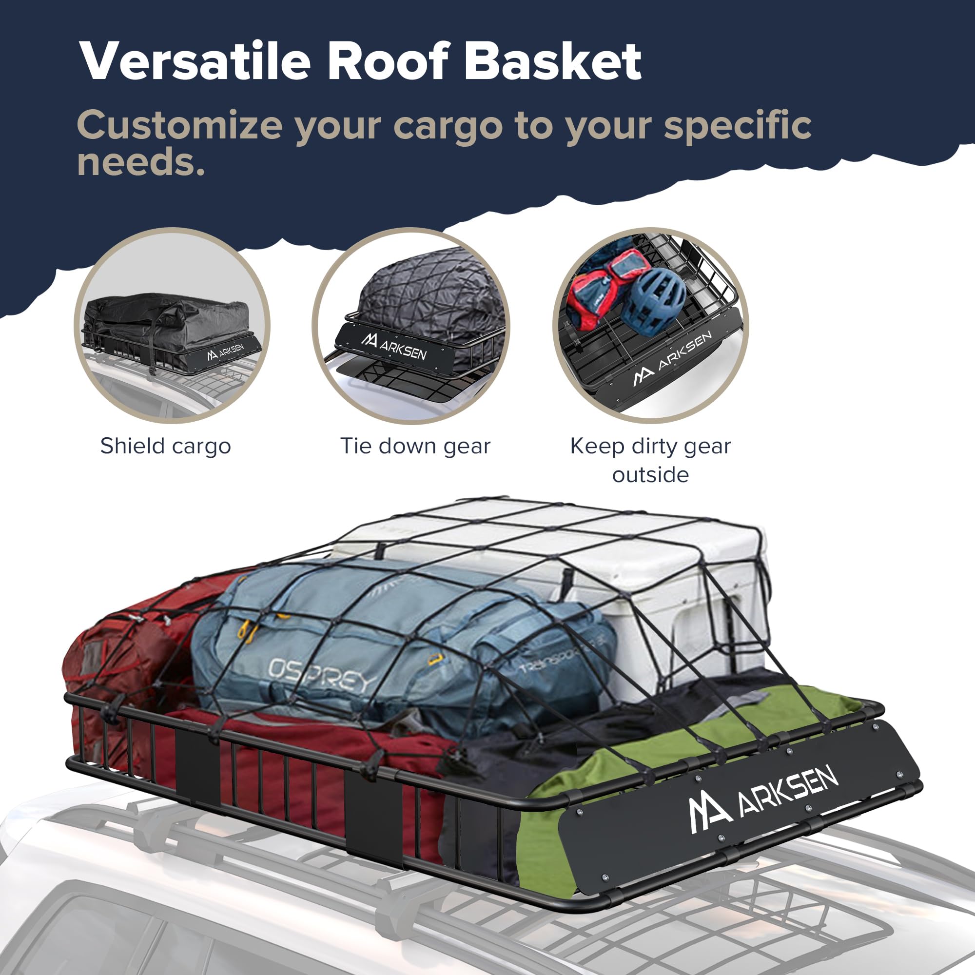 Arksen 64 X 50 X 6 Inch Universal Extra Wide 250Lb Heavy Duty Roof Rack Cargo With Cargo Net, Car Top Luggage Holder Carrier Bas