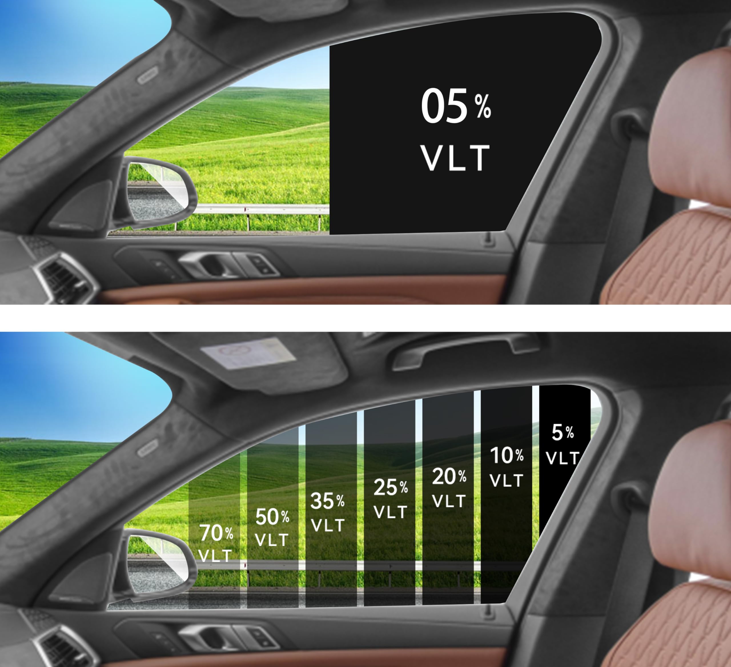 Autotek DIY Car Window Tinting Kit - Customize Shade: 5%, 10%, 20%, 35%, 50%, 70%, for All Sides & Back Windows - Pre-Cut colora