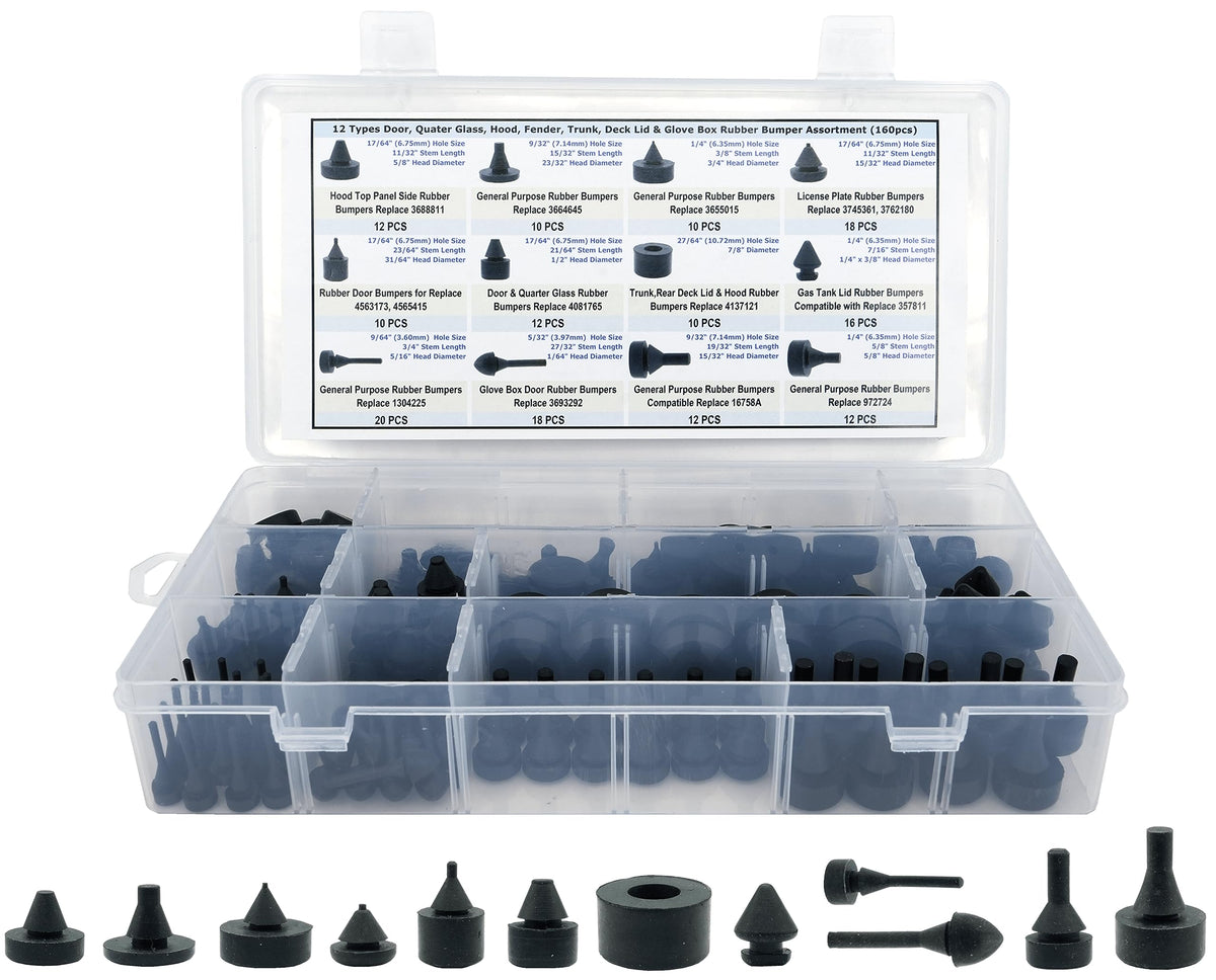 Dsnaduo 160 Pcs Black Rubber Bumper Assortment, Automotive Rubber Bumper Stopper, Rubber Stop Bumper Compatible With Gm Ford And Chrysler Replace 20030, 8210, Fit Many Models