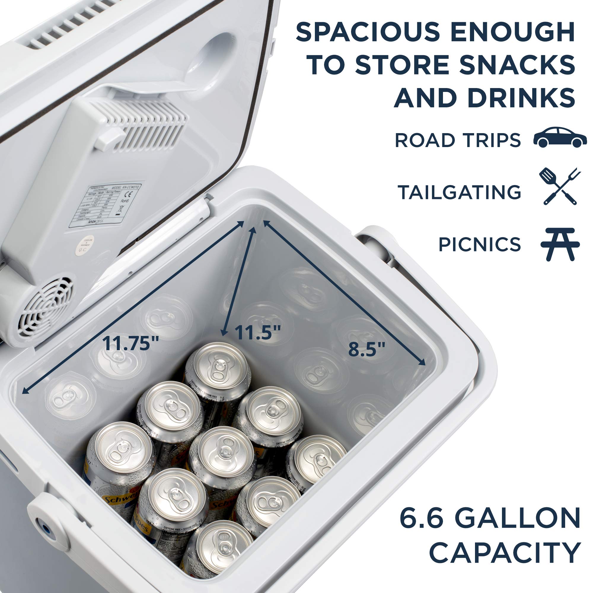 Ivation Electric Cooler & Warmer With Handle |27 Quart (25 L) Portable Thermoelectric Fridge For Vehicles & Trucks| 110V Ac Home Power Cord & 12V Car Adapter For Camping, Travel & Picnics