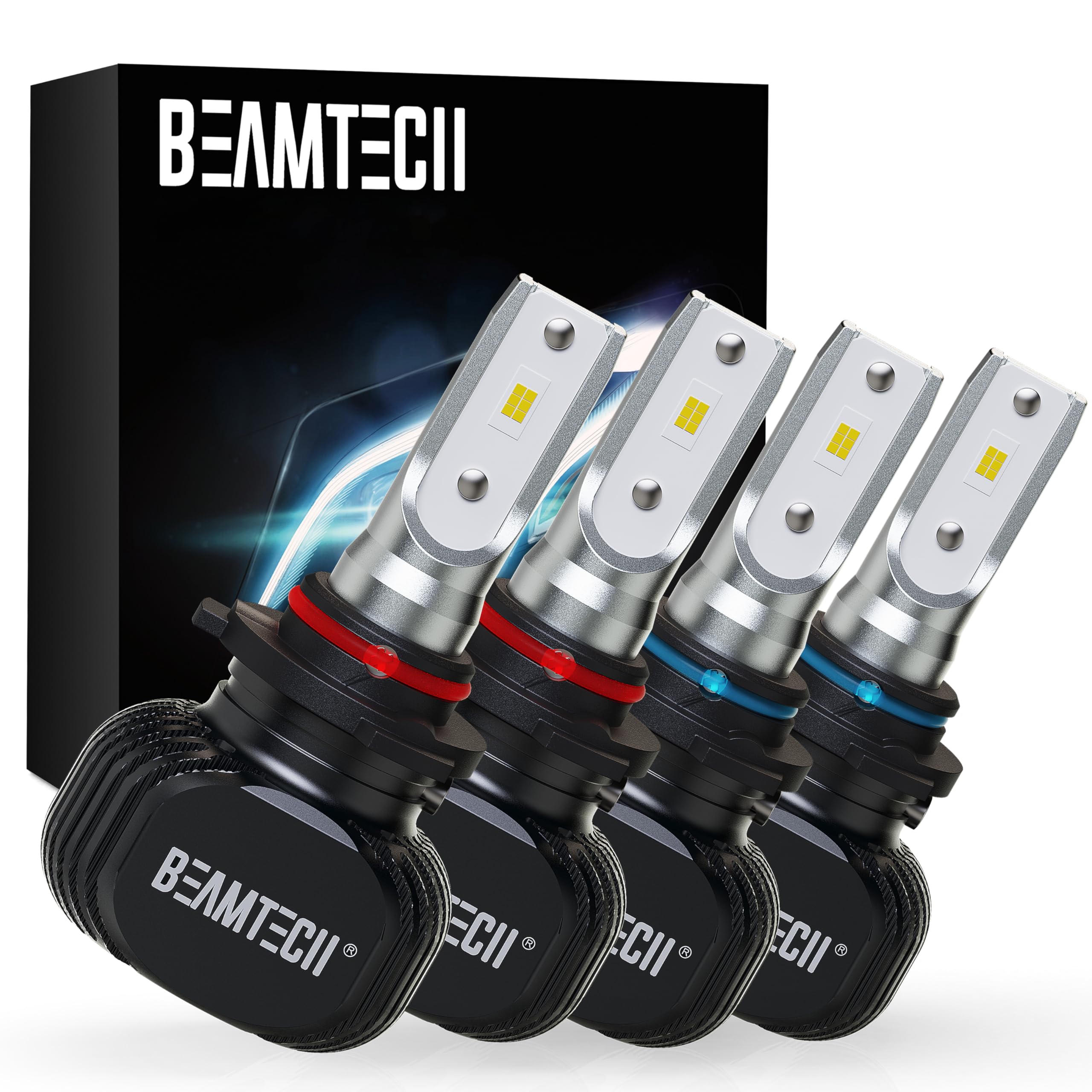 Beamtech 9005 9006 Bulbs, Fog Lights Combo, S1 Series 300% Brighter 6500K White,4 Bulbs