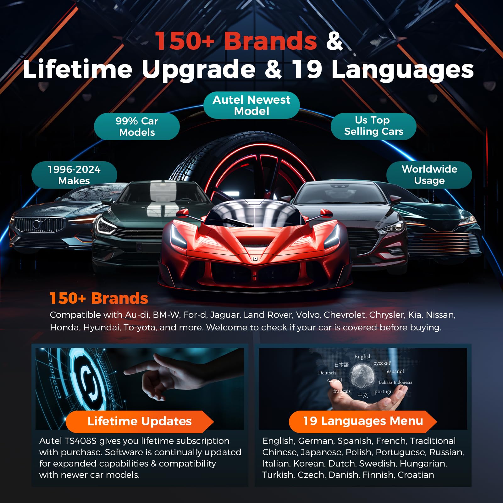 Autel MaxiTPMS TS408S, TPMS Programming Tool Upgrade of TS501 TS508, All Sensors Relearn Activate Tool, Program Autel MX-Sensor 315/433MHz, TPMS Reset Read Clear DTCs Lifetime Update