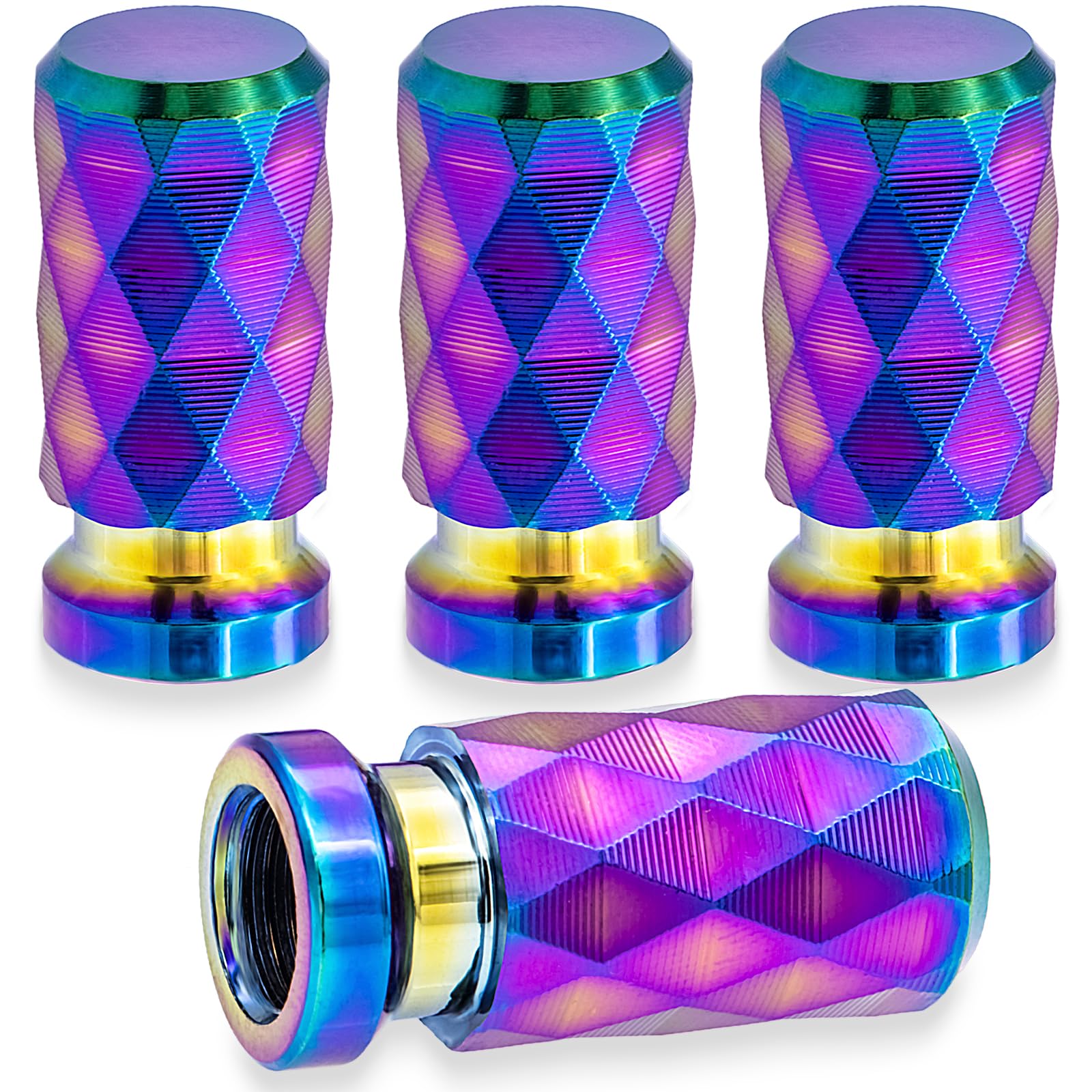 Meajoo 4Pcs Colorful Car Tire Valve Stem Cap, Leak-Proof Tyre Air Valve Caps, Aluminum Alloy Air Leakproof Valve Caps Cover Fits