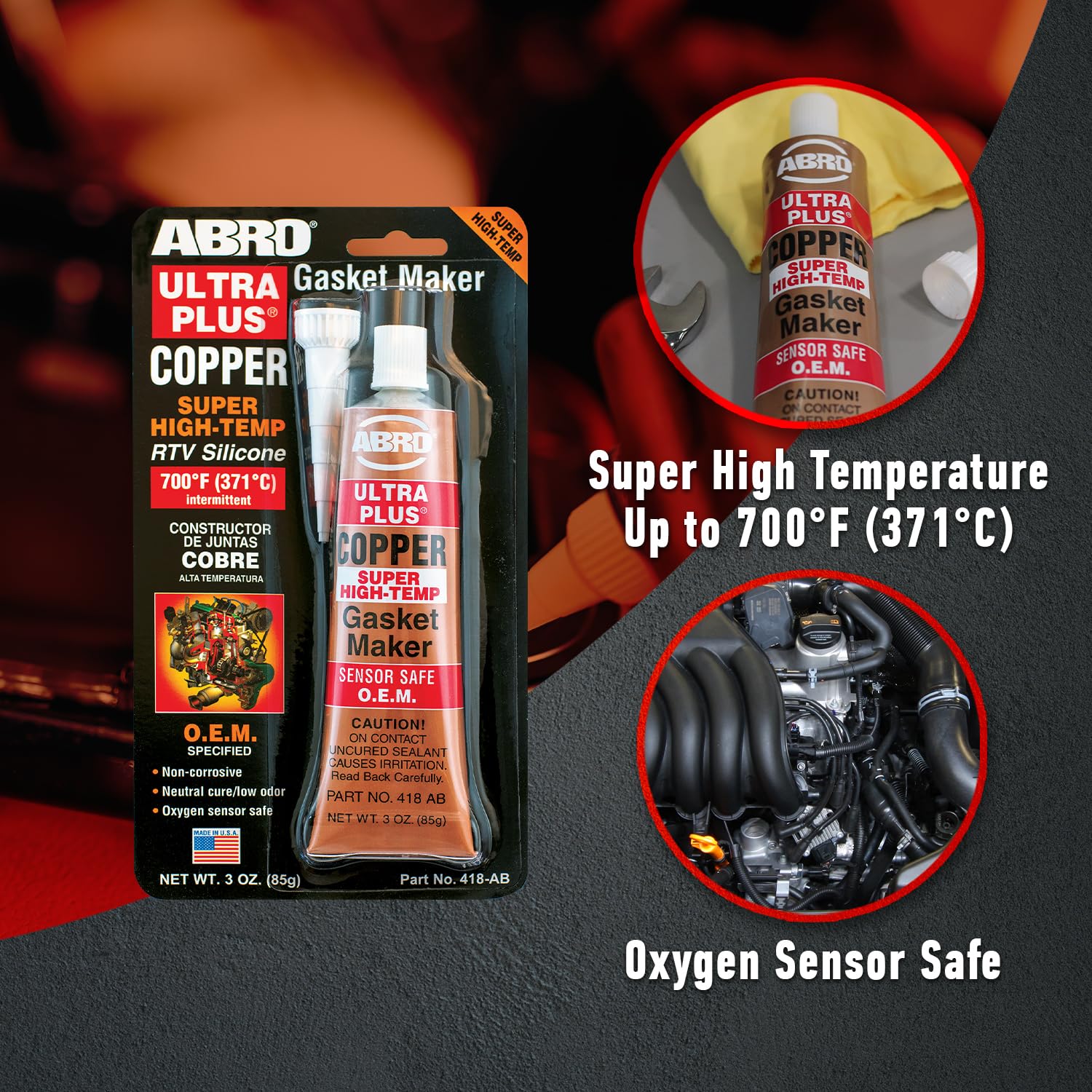 Abro Ultra Plus 999 Rtv Silicone Sealant & Gasket Maker, For Import Engines, Sensor Safe, Non-Corrosive, High Temp Silicone Seal