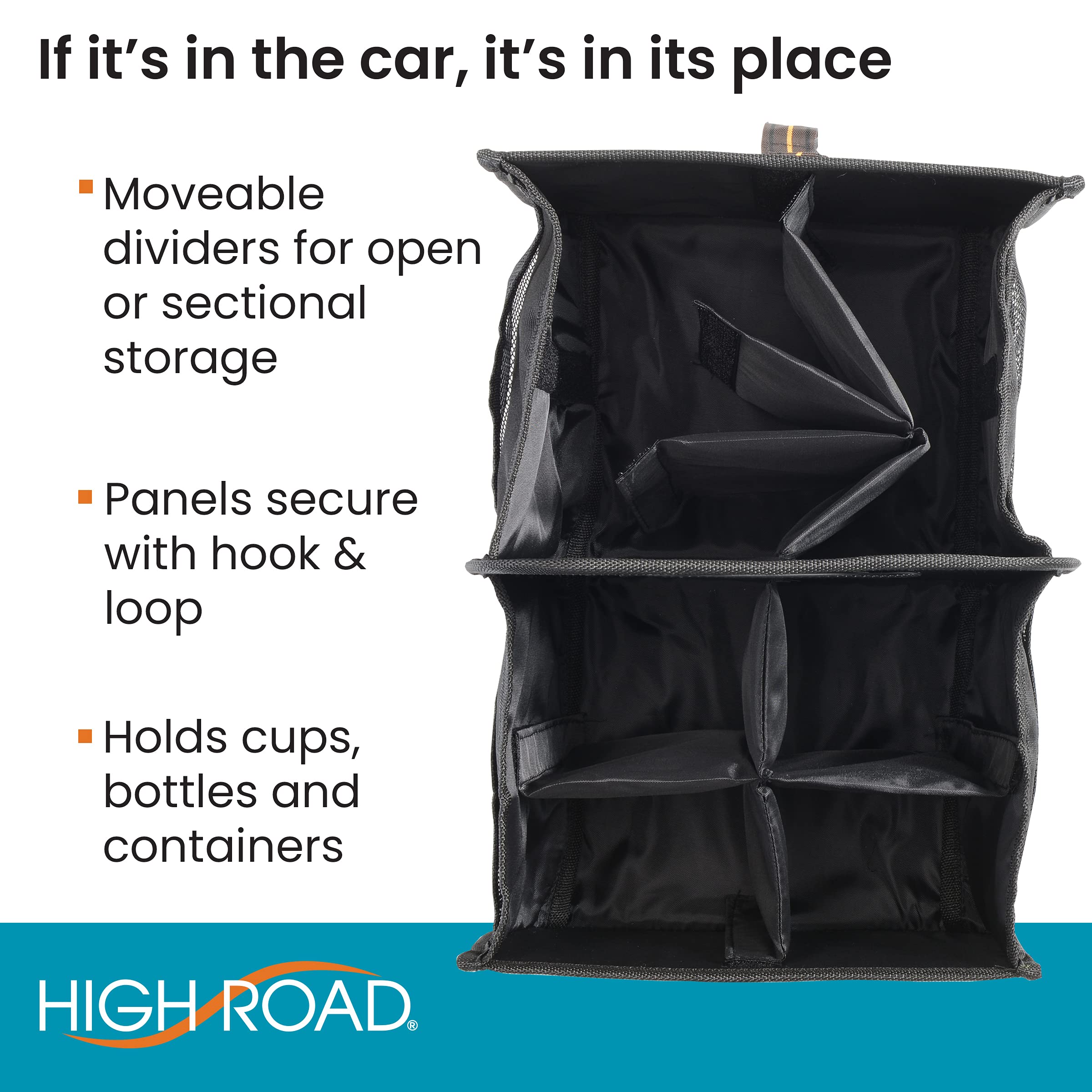 High Road Car Seat Organizer, Durable Polyester, Southwest Color, Model HR, with Cup Holder Dividers and Easy Carry Handle