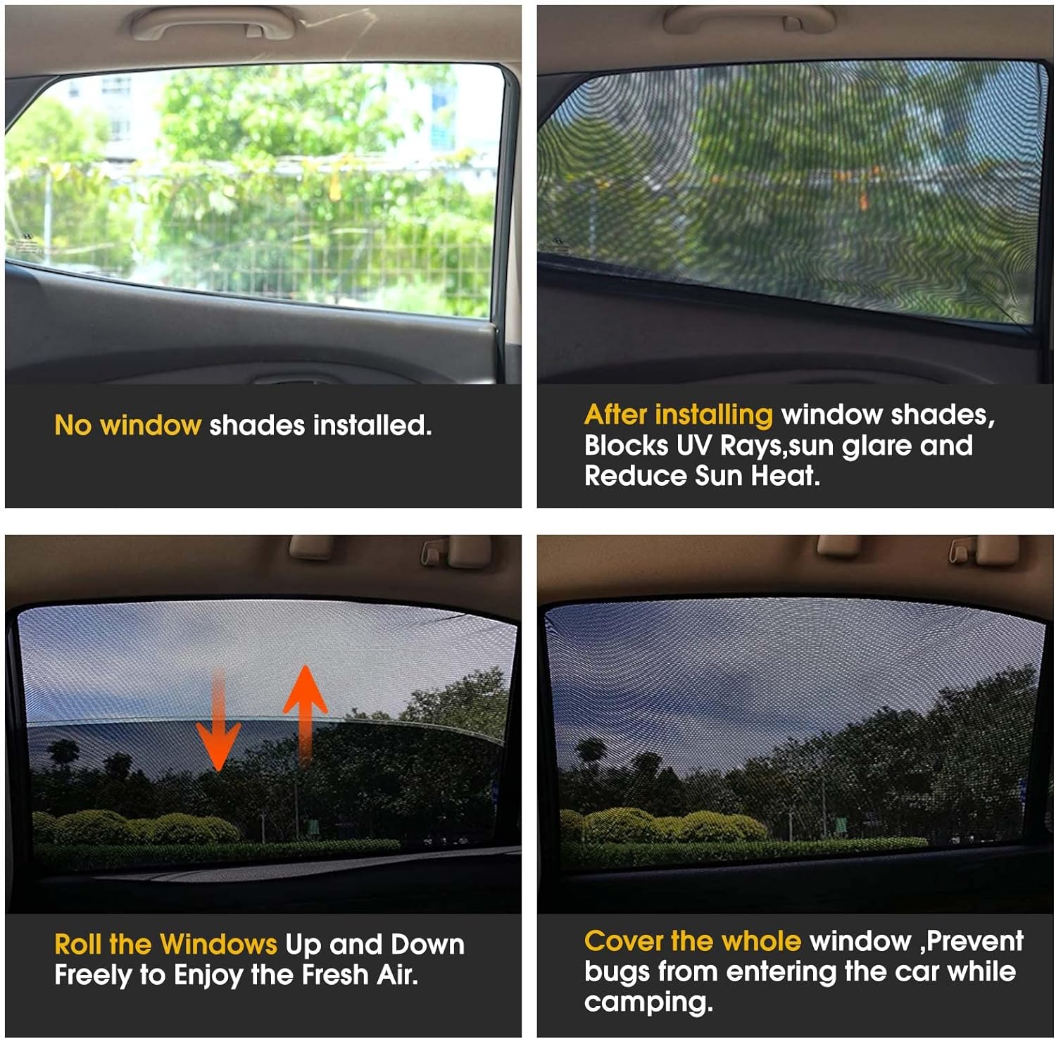 Car Rear Side Window Shade,2 Pack Stretchy Mesh Car Window Screen Sun Shade Mosquito Net Cover Fit For 96% Cars Suvs, Anti-Sun G