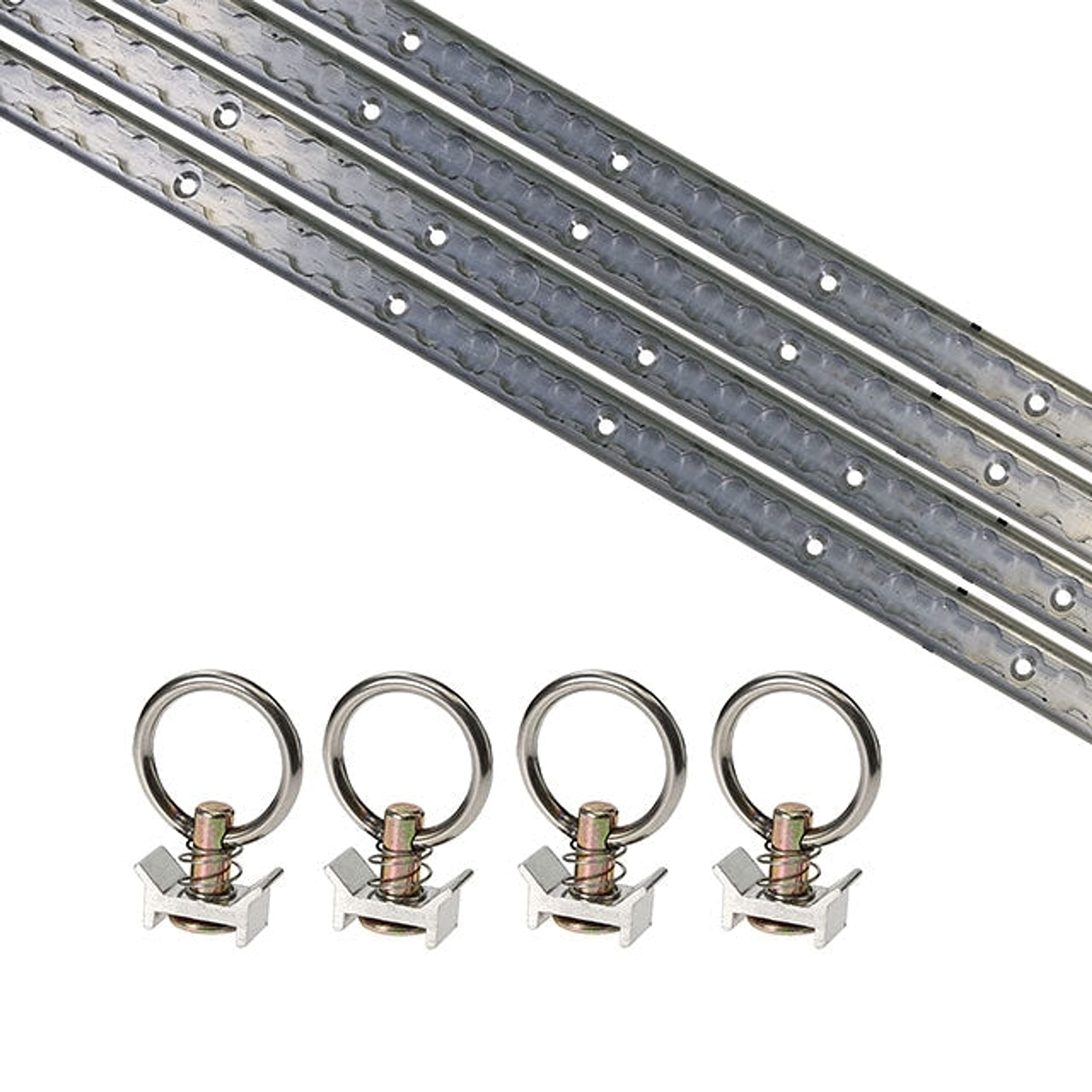 Us Cargo Control L Track Tie Down System, Includes (4) Usa Made 4-Foot Aluminum L-Track And (4) Silver Single Stud O-Ring Fittin