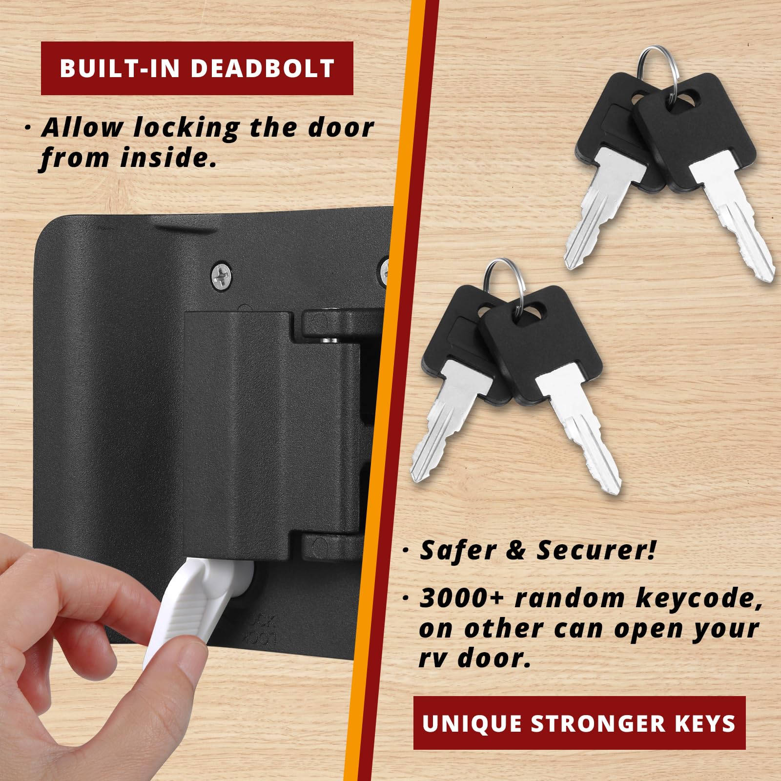 Rv Entry Door Lock, 100% Metal Camper Lock, Travel Trailer Door Latch, Rv Lock Replacement Kit With Paddle Deadbolt 4 Keys, For