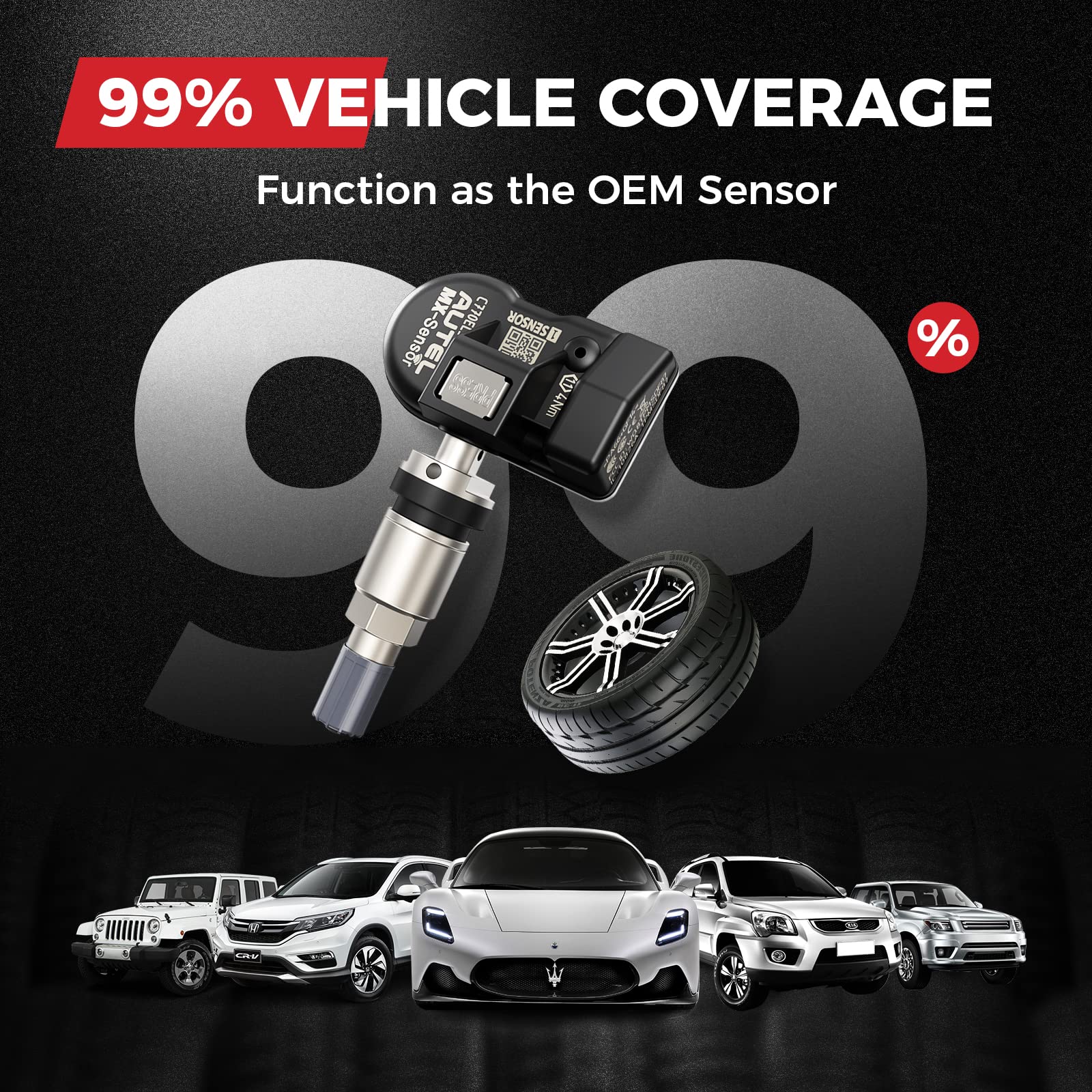 Autel TPMS Sensor 1-Sensor, MX-Sensor 315MHz + 433MHz Metal Valve, Programmable Universal Specially Built for OEM Sensors Replac