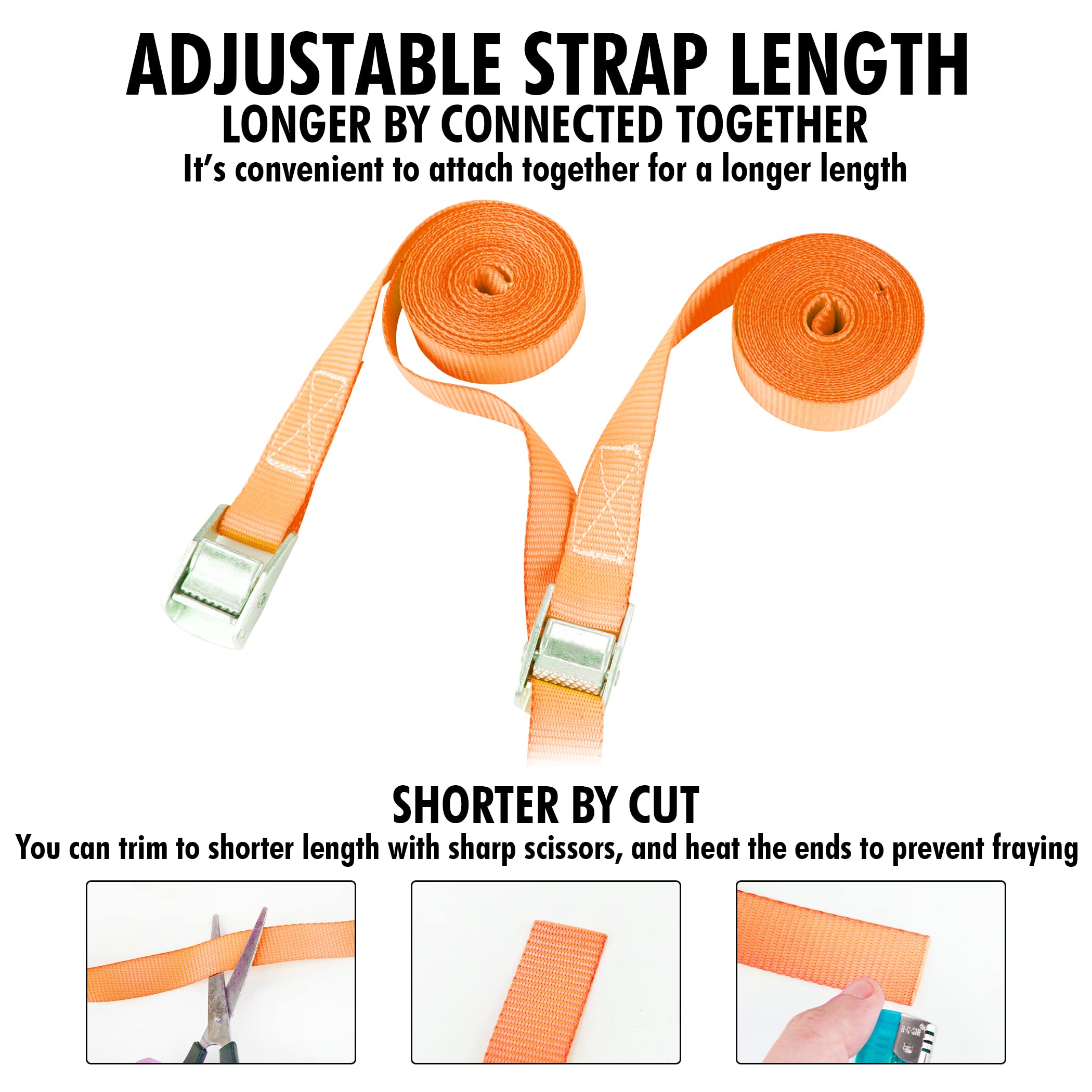 Cartman 1'' X 12'Lashing Straps Cargo Tie-Down Strap Up To 600Lbs, 10Pk In Carry Bag, Orange