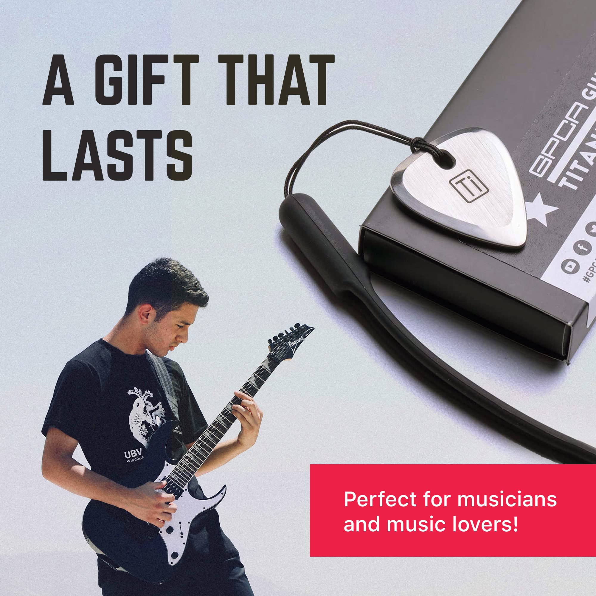 GPCA Titanium Guitar Pick - All-Around Pick for Guitar, Bass, Ukulele - Metallic, 1-Pack, G-pick, Must-Have Gift for Musicians