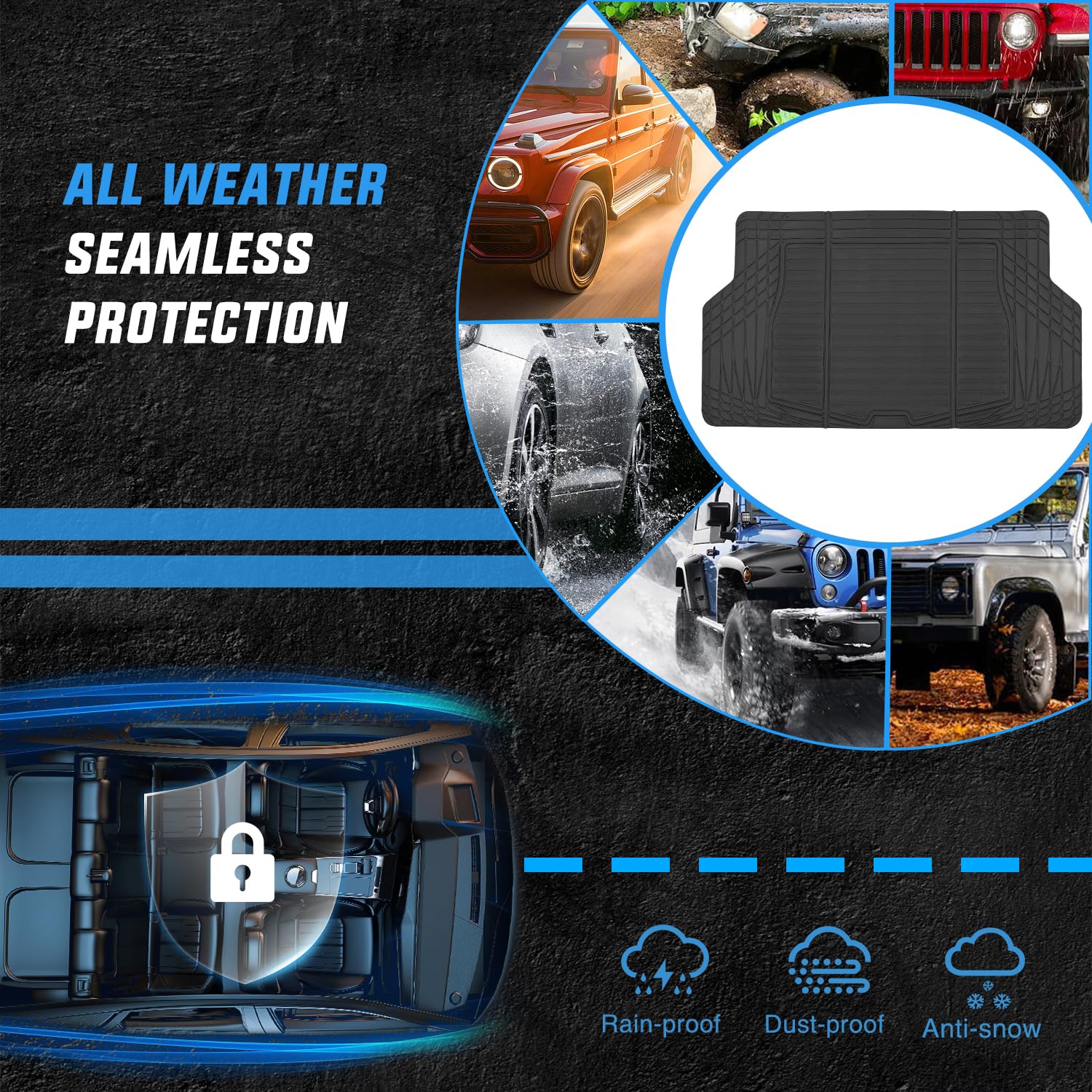 Nilight Rubber Cargo Mats For Cars Trucks Suvs,Universal Trim To Fit For Most Vehicles,All Weather Protection Heavy Duty Cargo L