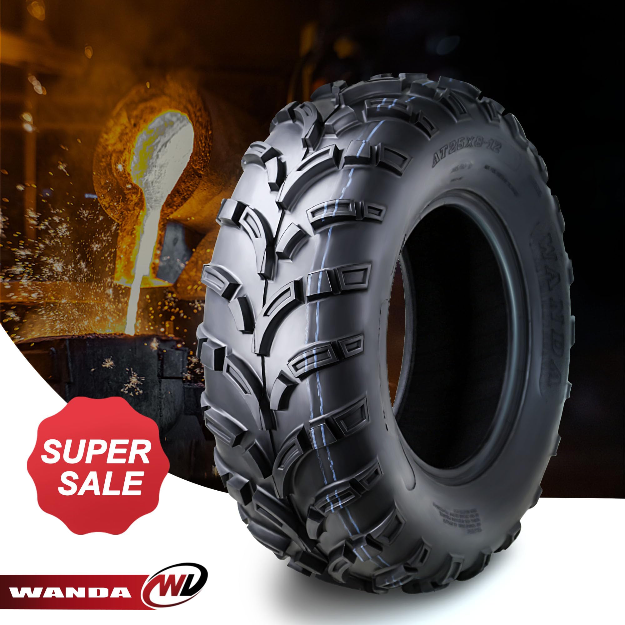 Wanda Full Set Atv/Utv Tires 25X8-12 Front & 25X10-12 Rear /6Pr