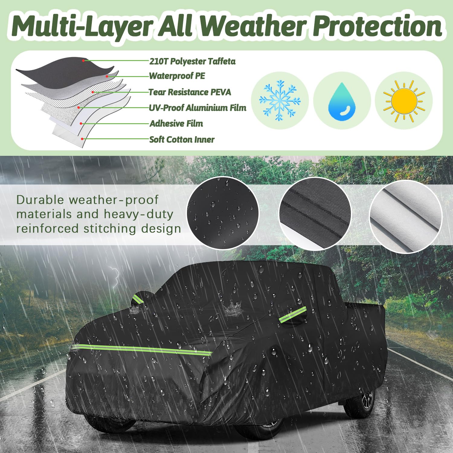 Truck Car Cover For 2021-2025 Hyundai Santa Cruz, 210T Sun Rain Uv Dust Snow Protection Outdoor Pickup Covers With Zipper Door &