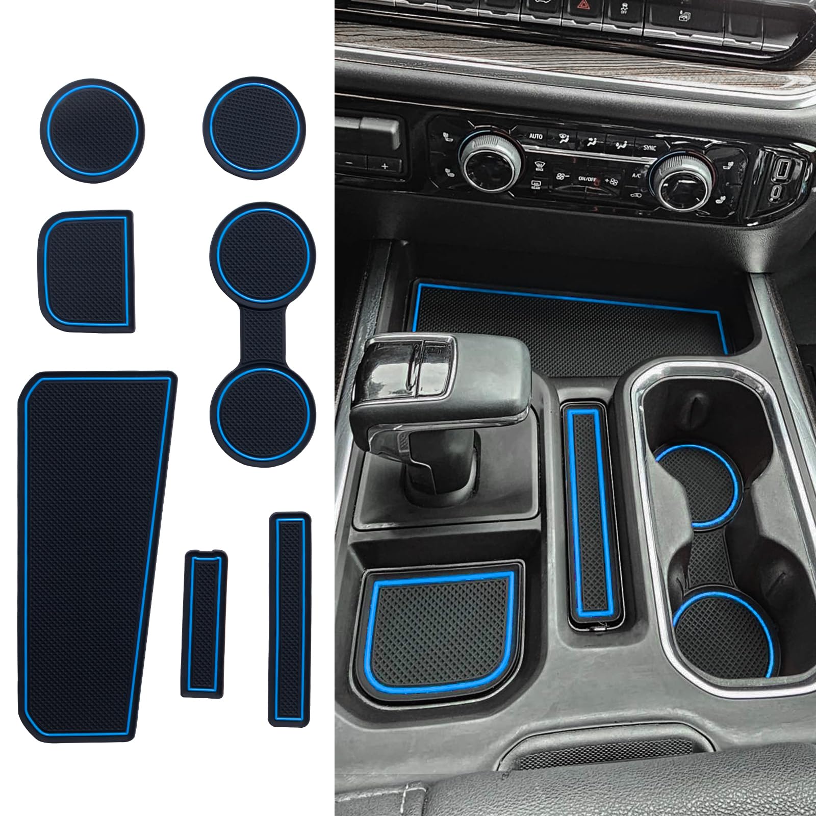 TOPINSTALL Blue 7PCS Console Liners Compatible with 2023-2025 Chevy Silverado/GMC Sierra 1500 & 2022 Refreshed 1500 Models, Prem