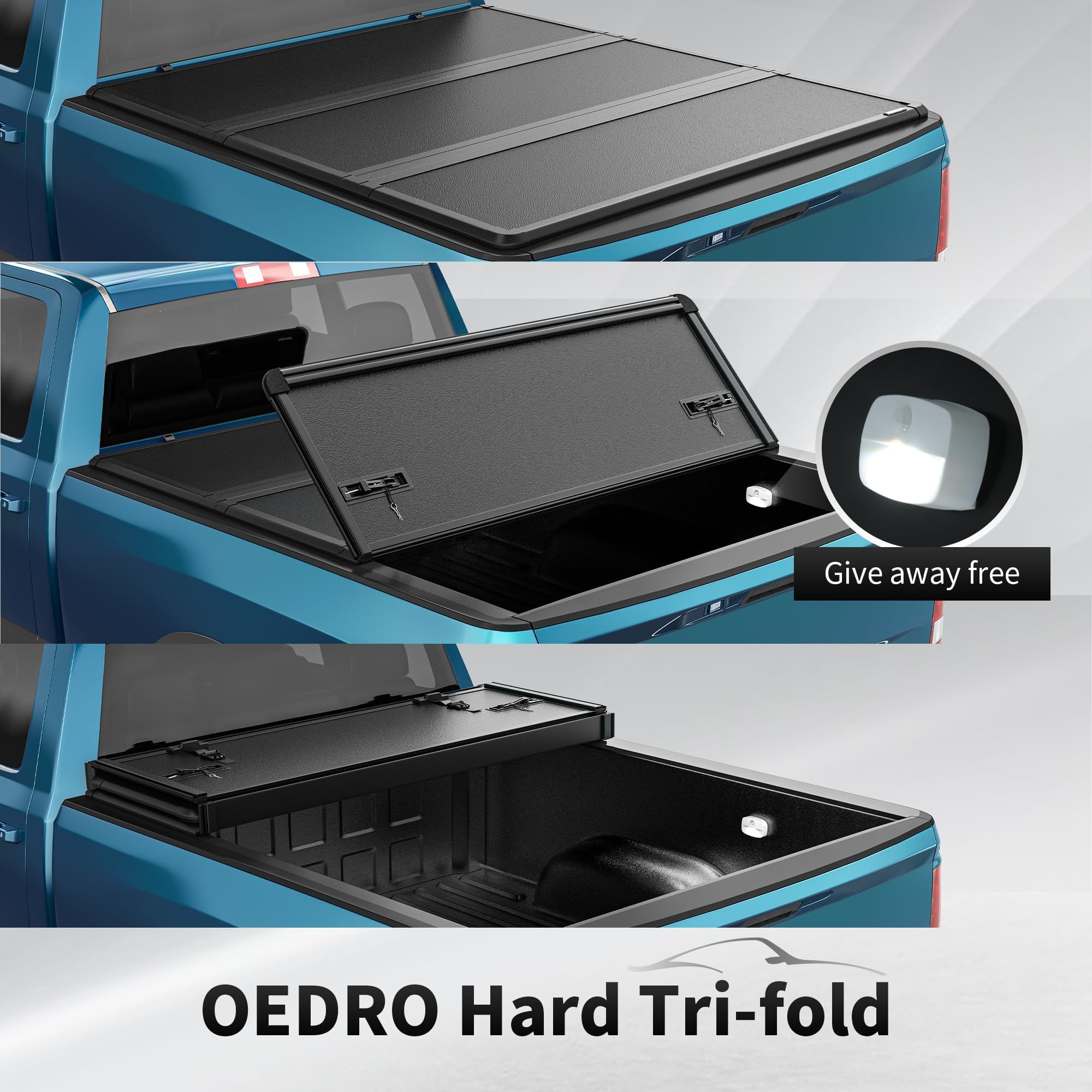 OEDRO FRP Hard Tri-fold Tonneau Cover Fold Truck Bed Covers Compatible with Toyota Tacoma 2024 2025 (Excl. Trail Edition) with 5