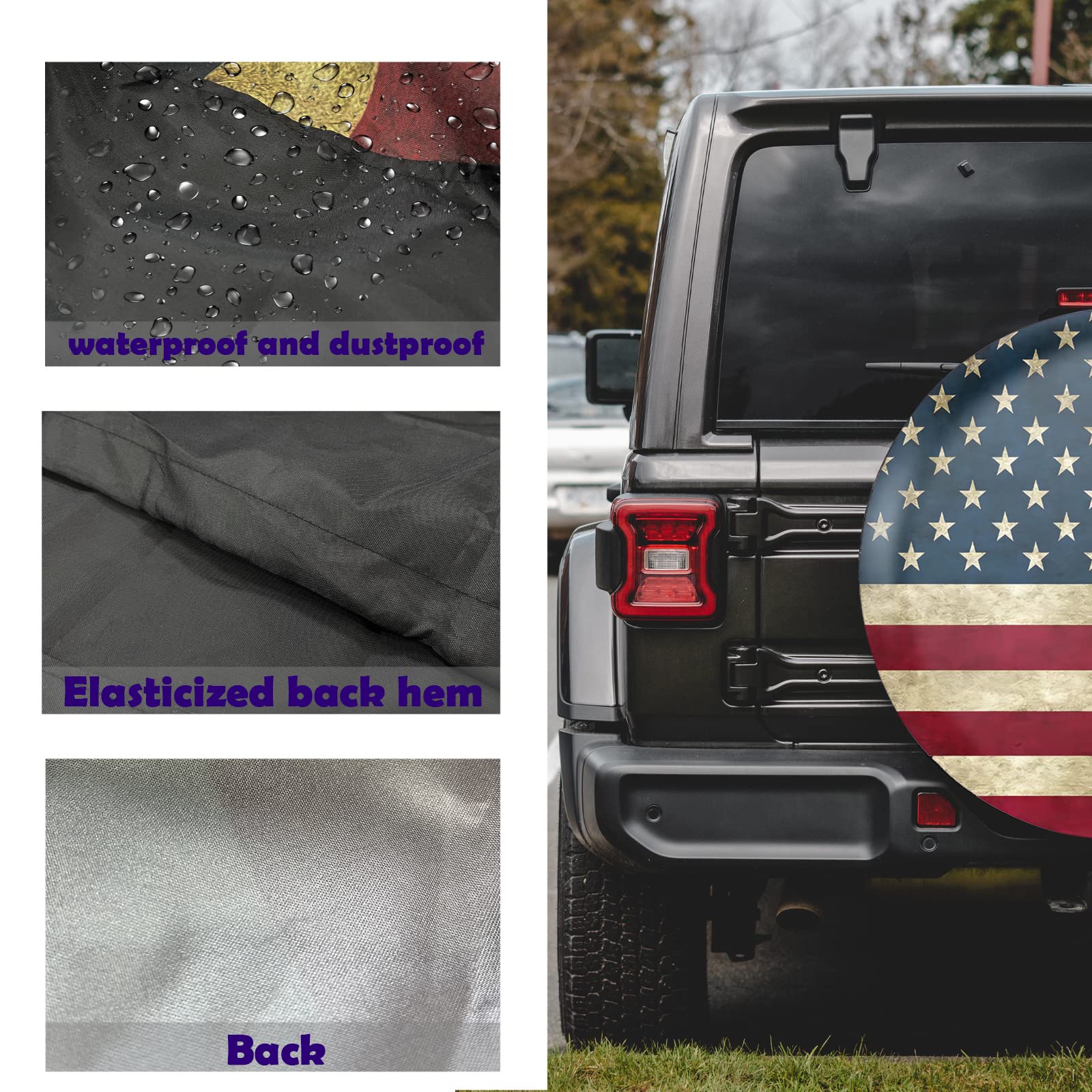Jusen Retro American Flag Spare Tire Cover Fit For Jeep Rv Truck Suv Travel Camper Trailer 14',15',16',17',Waterproof And Dustproof Protection Tires