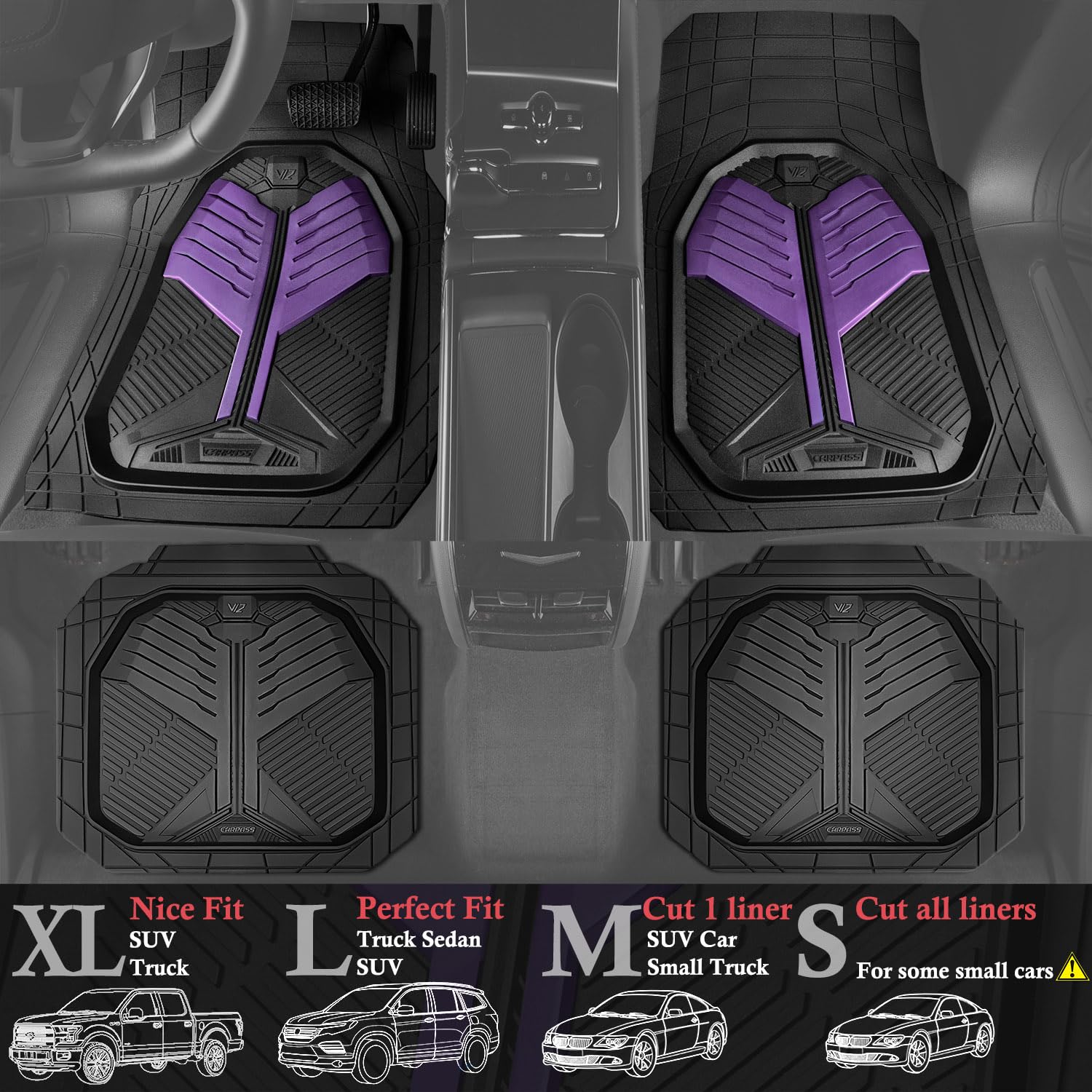 Car Pass Heavy Duty Rubber Car Mats, Deep Dish Car Floor Mats All Weather, Car Mats Full Set Trim To Fit For Sedans Suvs Trucks,