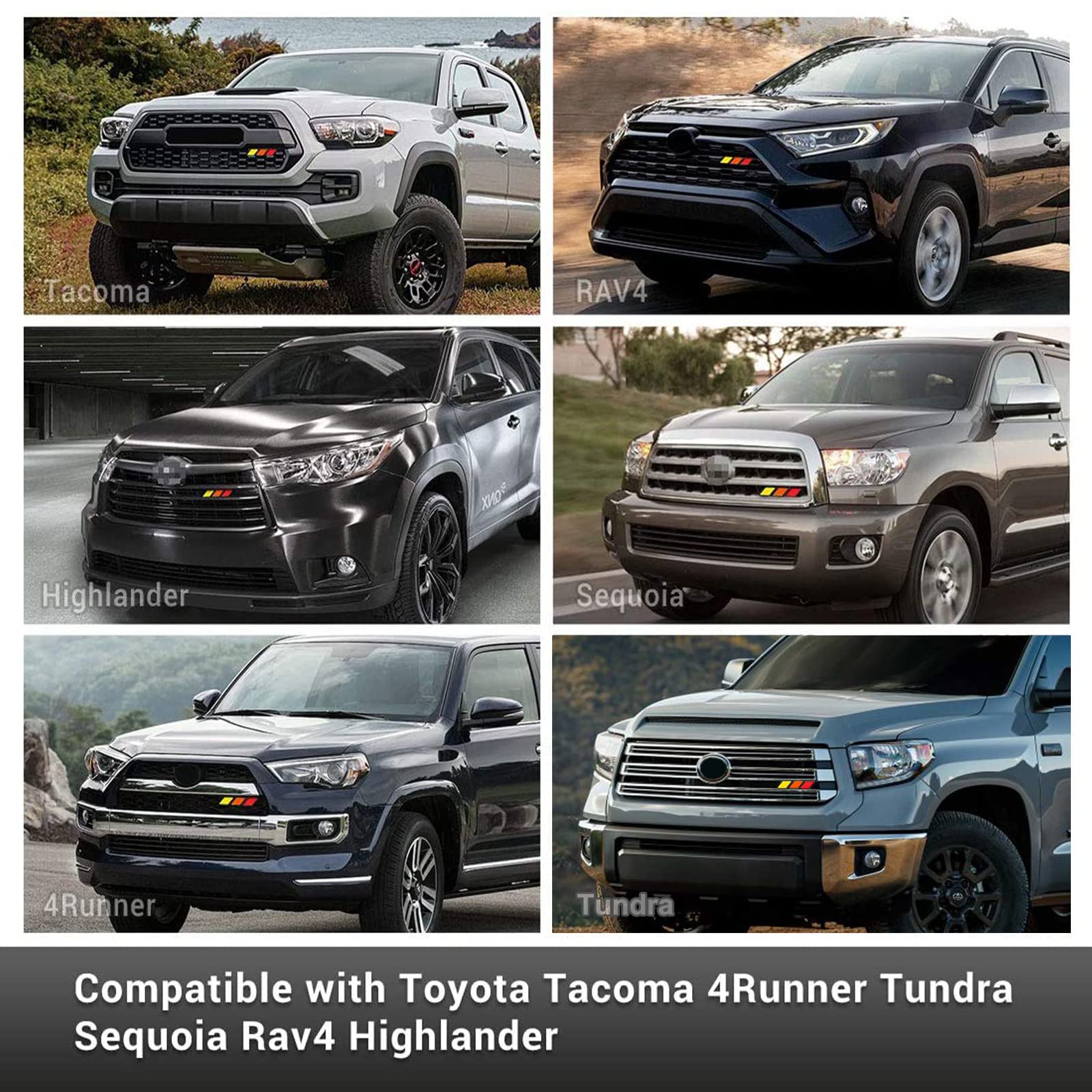 Tri-Color Front Grille Badge Emblem For Tacoma 4 Runner Tundra Sequoia Rav4 Highlander(Yellow/Orange/Red