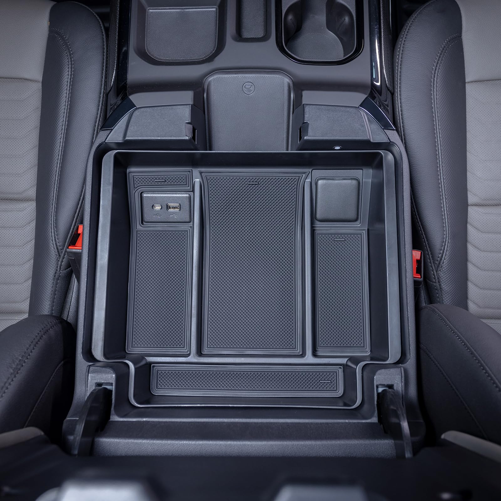 TOPINSTALL Full Tray Armrest Organizer for 2022-2025 Silverado/Sierra 1500 & 2024-2025 2500HD/3500HD, ABS Plastic, Black