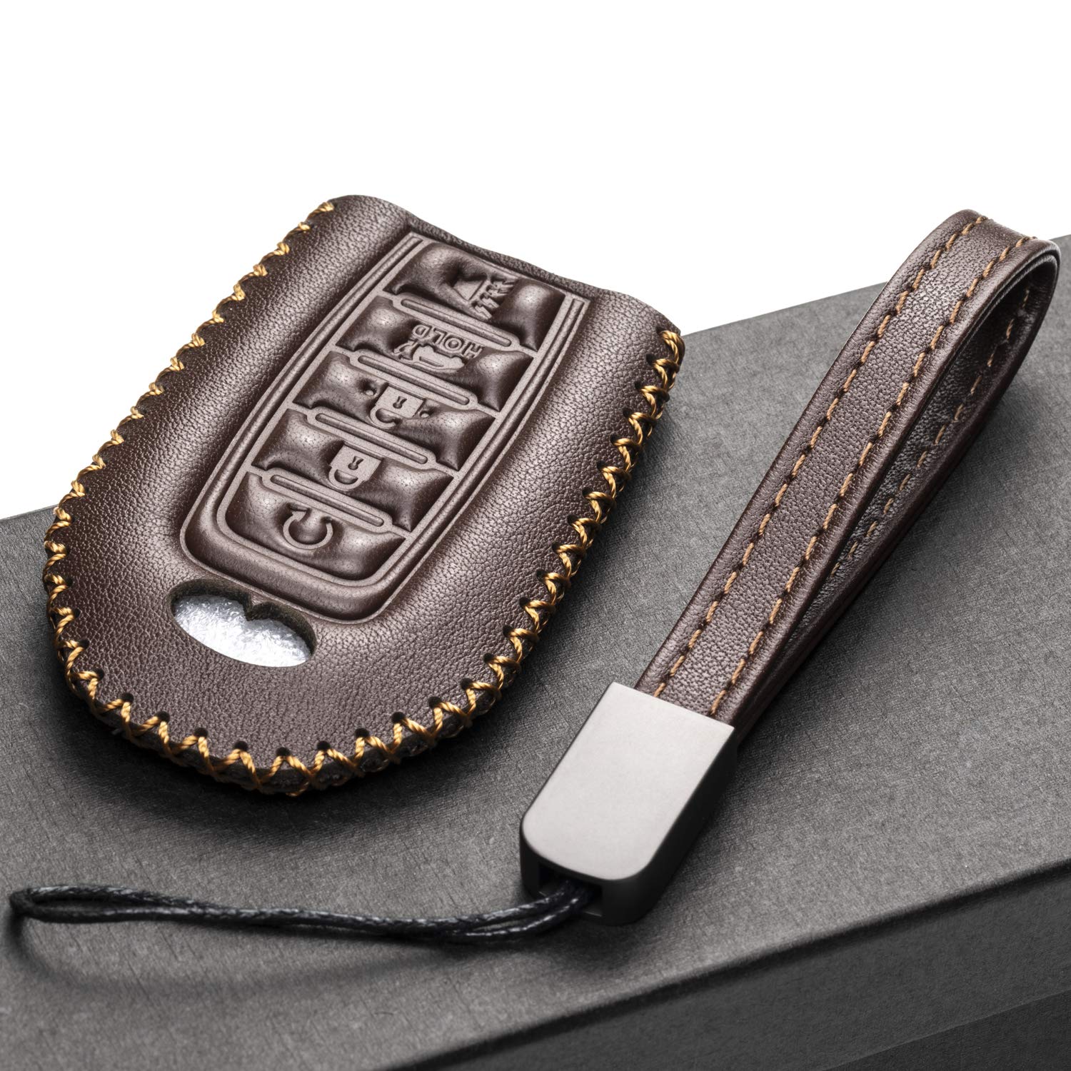 Vitodeco Leather Smart Key Fob Case Cover Protector Compatible for 2018 - 2025 Infiniti QX60, QX50, 2022 - 2023 Infiniti Q50, Q60, 2023-2025 Infiniti QX55 (5-Button, Brown)