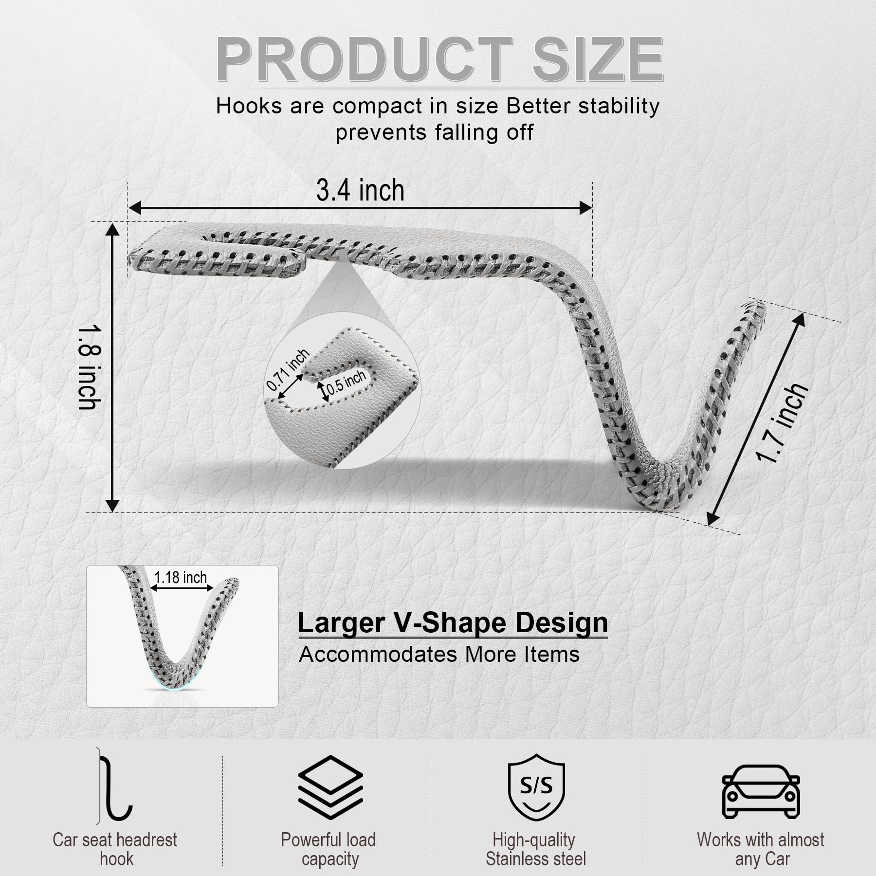 Livtee Gray Superior Leather Car Seat Back Headrest Hook, Auto Seat Hook Hangers Interior Accessories For Purse Coats Umbrellas