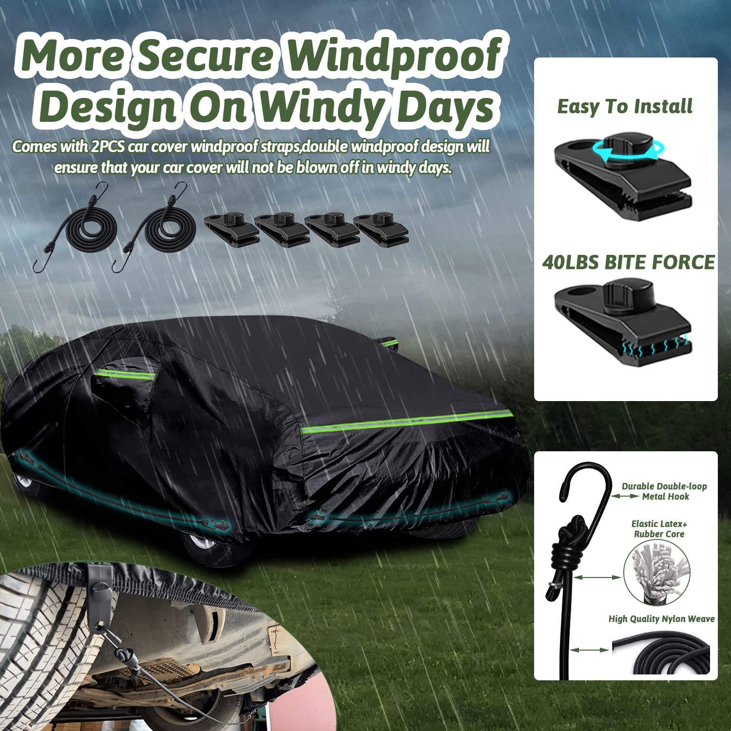 for 2010-2025 Chevy Camaro Waterproof Car Covers, 210T All Weather Protection Full Car Cover with Windproof Gust Strap and Zippe