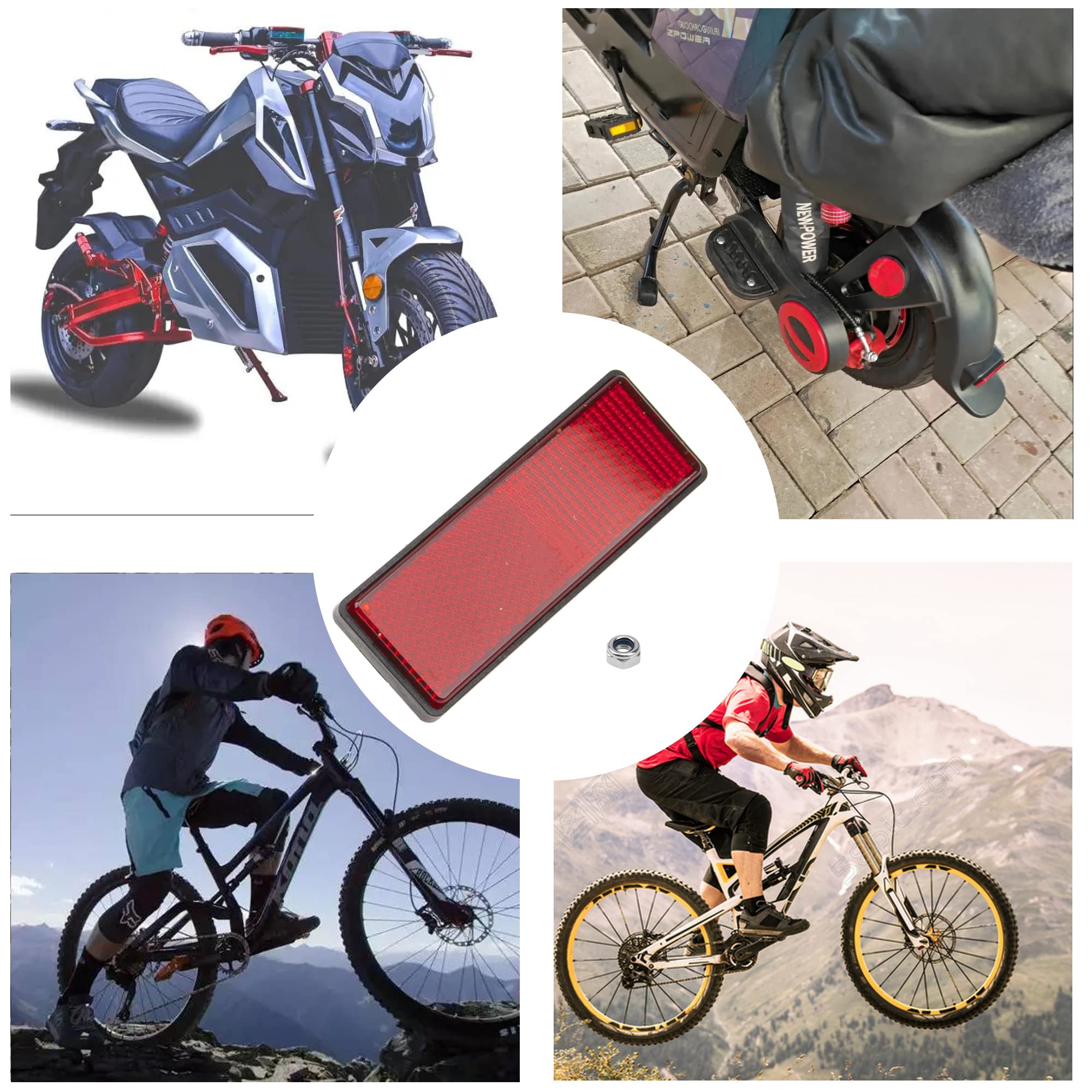 Rrina 4Pcs 1.25' X 3.45' Red Rectangle Plastic Reflective Warning Reflector For Motorcycle Bike