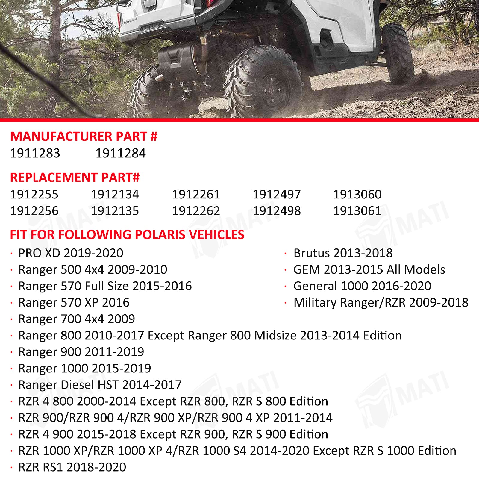 M Mati Front Left Right Brake Caliper Set With Pads Without Mounting Bracket For Polaris Ranger 4X4 500 Efi 570 4X4 700/800 900 902D 1000 Hst Rzr 4 800 900 1000 Xp/Xp 4/S4 Rs1 Gem General 1000 Pro Xd