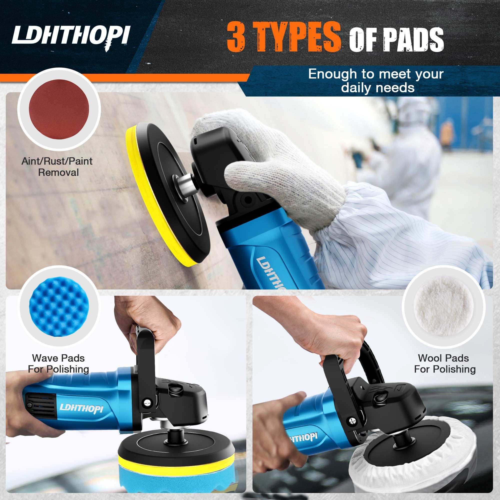 LDHTHOPI Buffer Polisher, 1800W 6 inch/7 inch Rotary Buffer Polisher Waxer, 750-3100RPM Car Buffers and Polishers with 6 Variabl