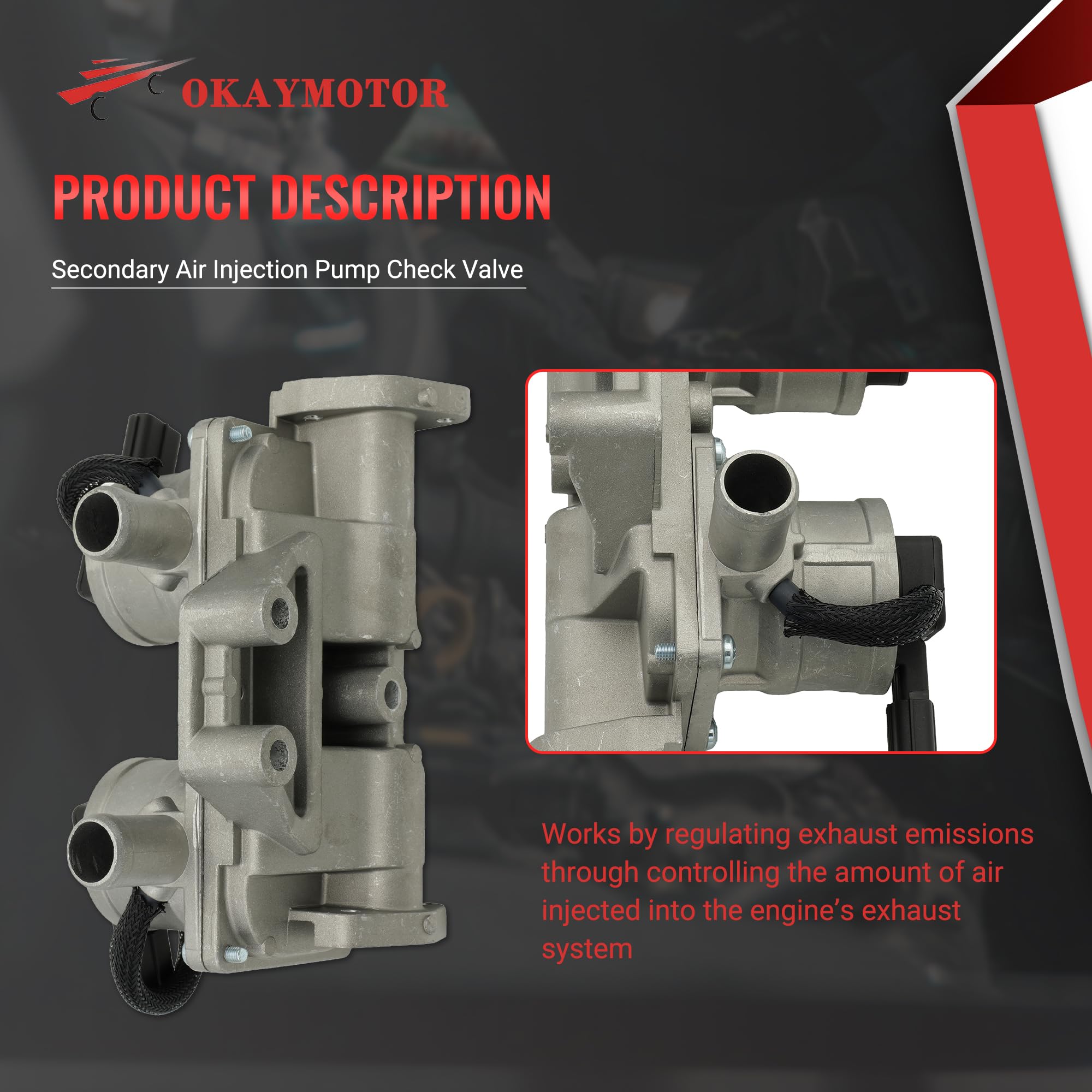 Okay Motor Secondary Air Injection Pump Check Valve For 2007-2021 Toyota Tundra Land Cruiser Sequoia Lx570 5.7L 911-643 25701-38