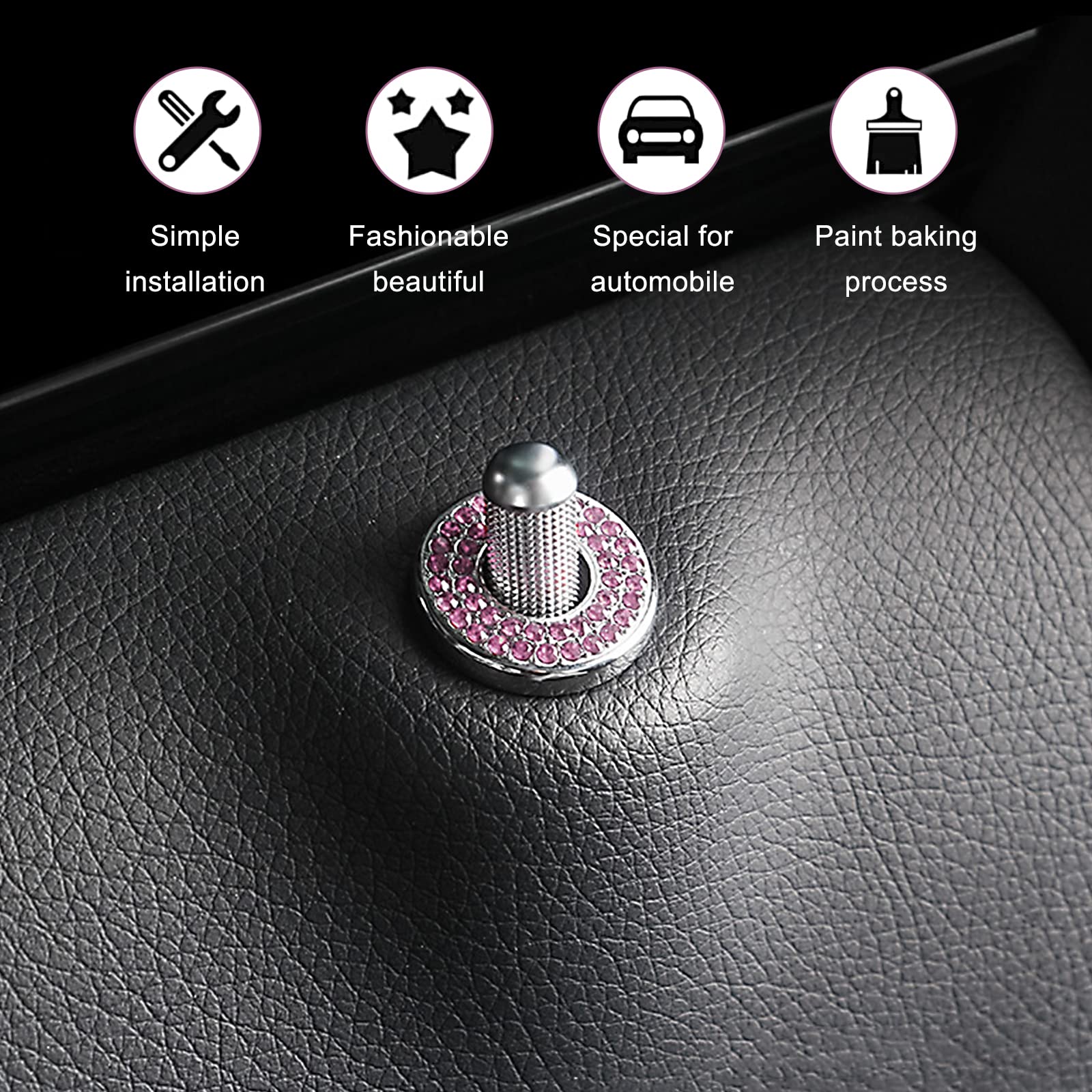 Sodcay 4 Pack Bling Car Inner Door Lock Covers, Rhinestones Pull Rod Bolt Decoration Stickers, Bling Car Accessories For Women,