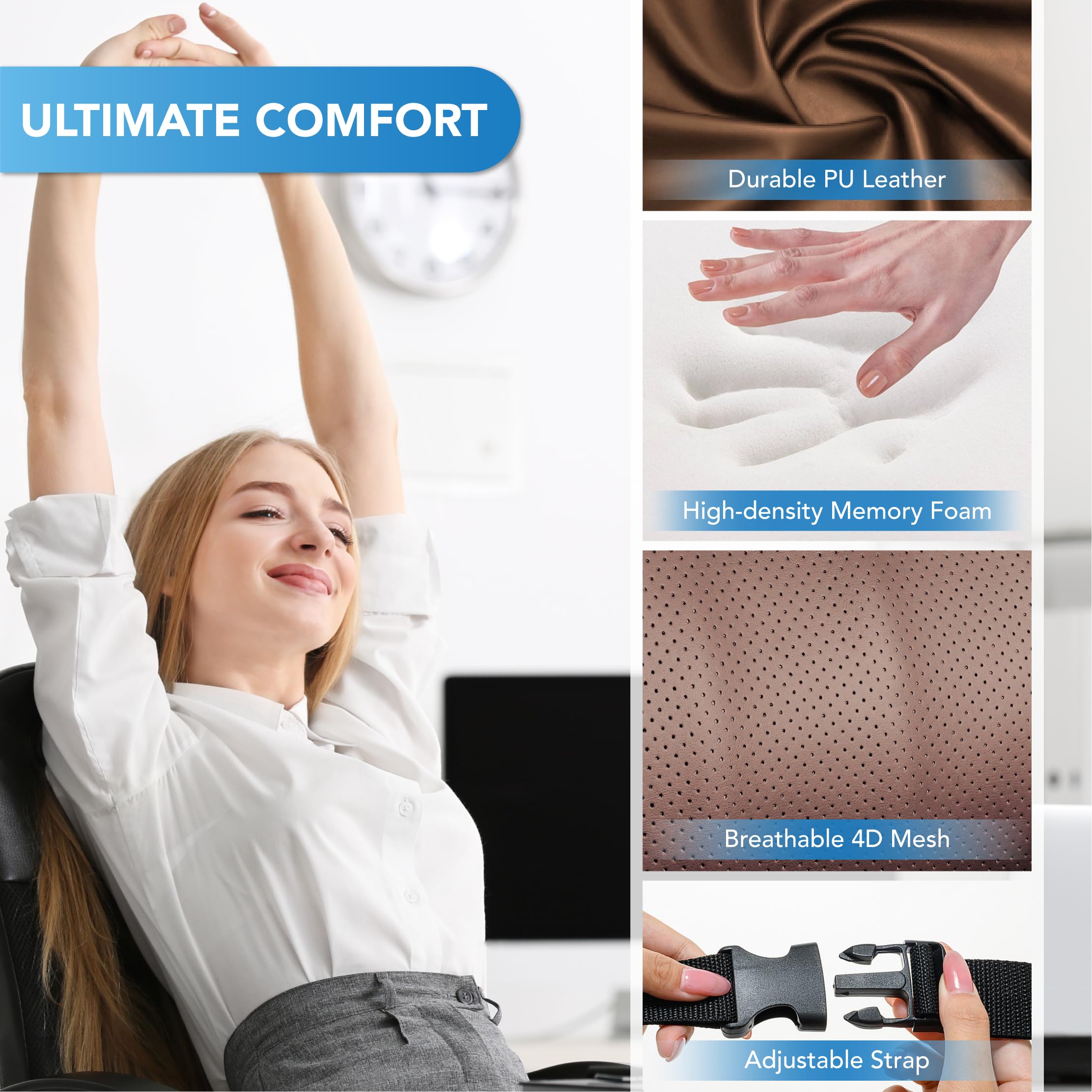 Lumbar Support Pillow For Car, Memory Foam Lumbar Pillow For Lower Back Pain Relief - Back Cushion For Driving, Chair Support Fo