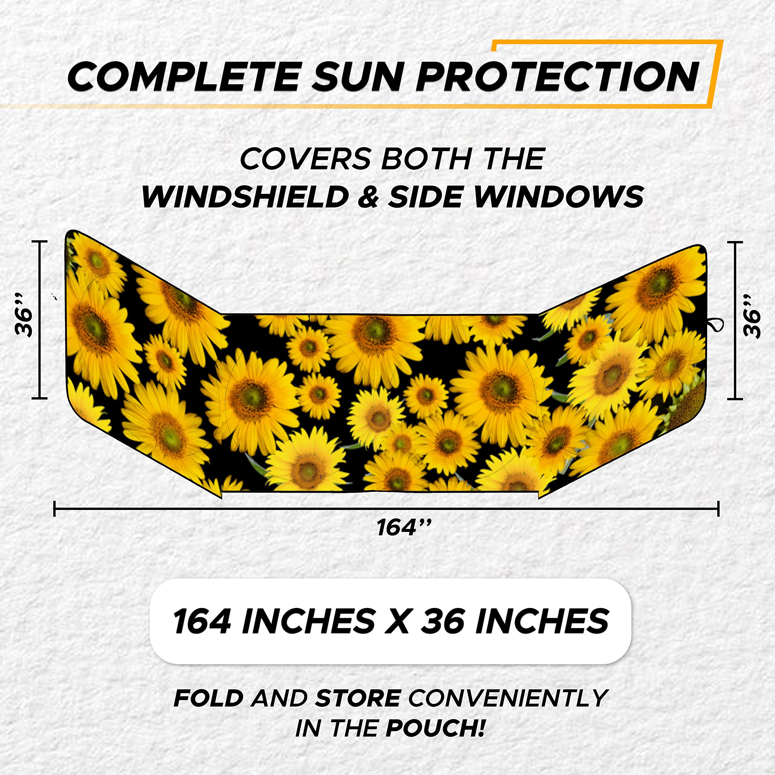 Econour Semi-Truck Sunflower Printed Sun Shade For Windshield | 240T Sunshade For Truck Windshield To Block Uv/Sun Heat Rays | B