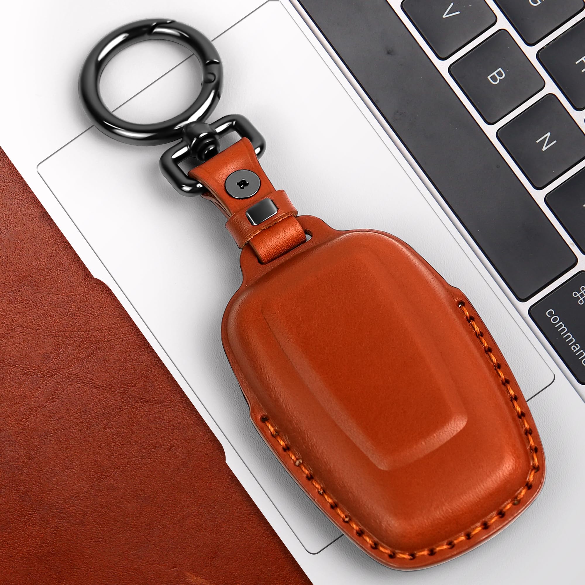 Tukellen For Toyota Key Fob Cover Genuine Leather With Keychain,Leather Key Case Protector Compatible With 2020-2022 Highlander Corolla Prius 2018-2024 Rav4 Camry Avalon C-Hr Gt86 -Brown