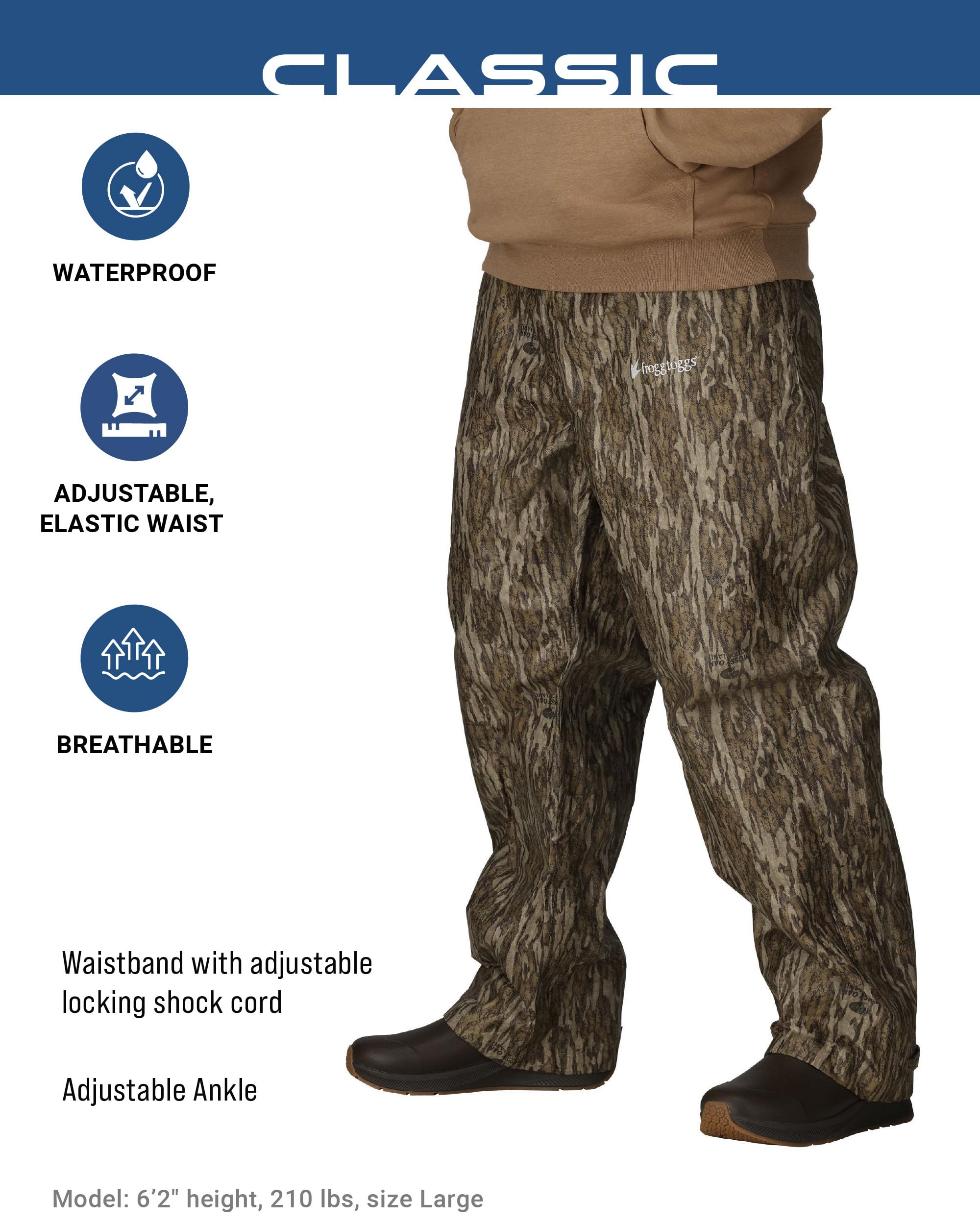 Frogg Toggs Men'S Standard Classic Pro Action Waterproof Breathable Rain Pant, Mossy Oak Bottomland, X-Large Short