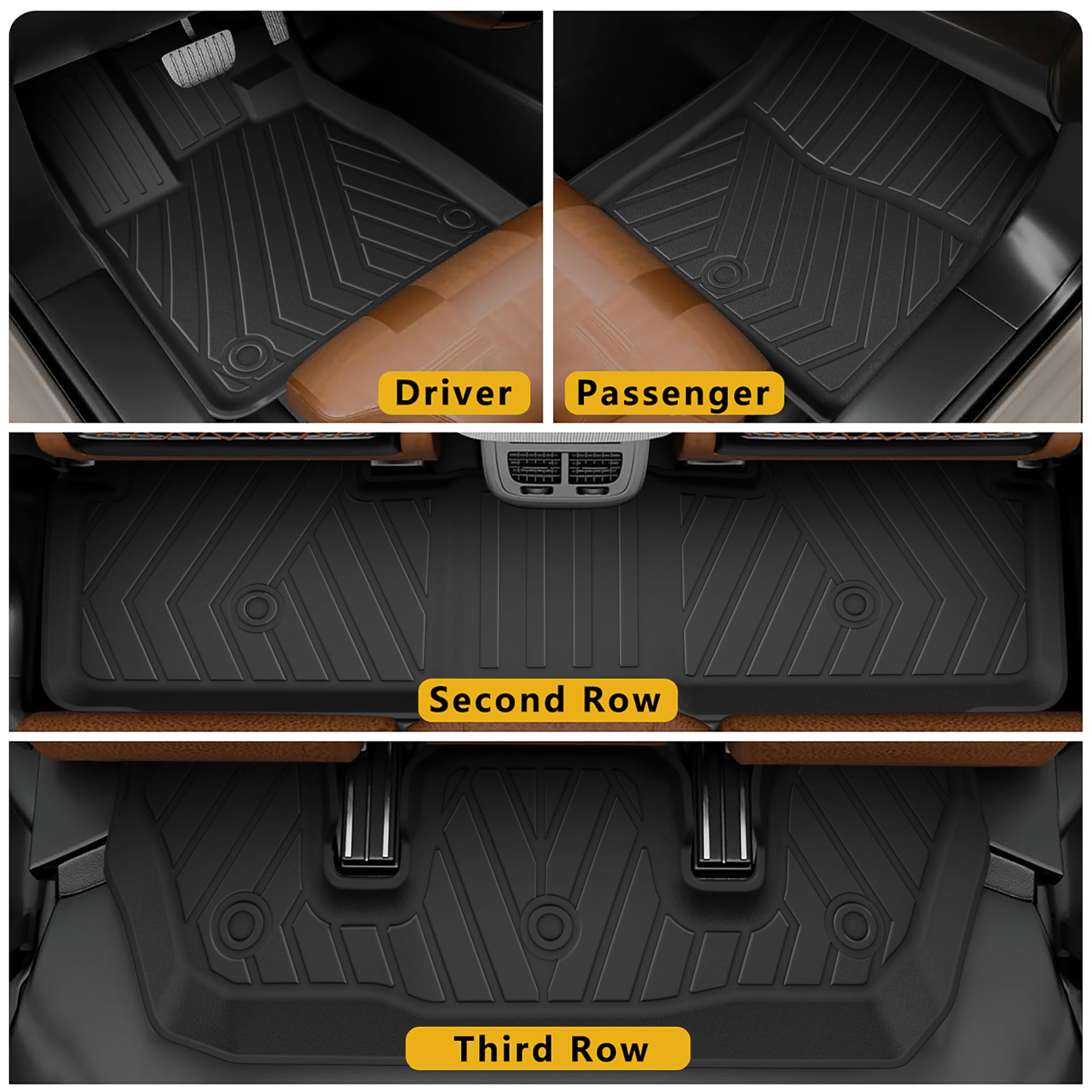 2025 Pilot Floor Mats & Cargo Liner & Backrest Mat Fit for Honda Pilot 2023 2024 2025: All Weather Protection Floor Liner with B