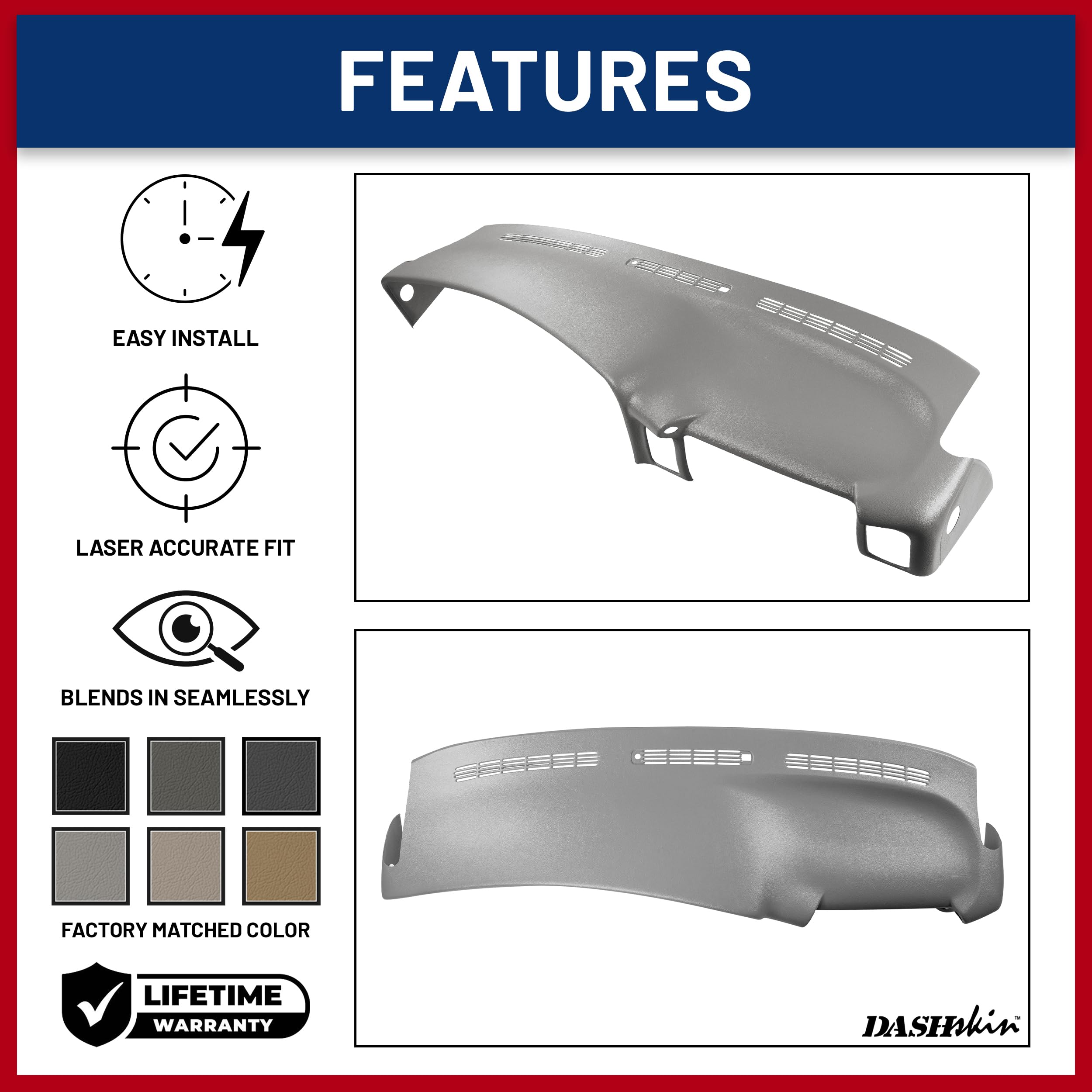 Dashskin Molded Dash Cover Compatible With 2000-2006 Tahoe Suburban Yukon Avalanche & 1999-2006 Silverado Sierra In Light Pewter