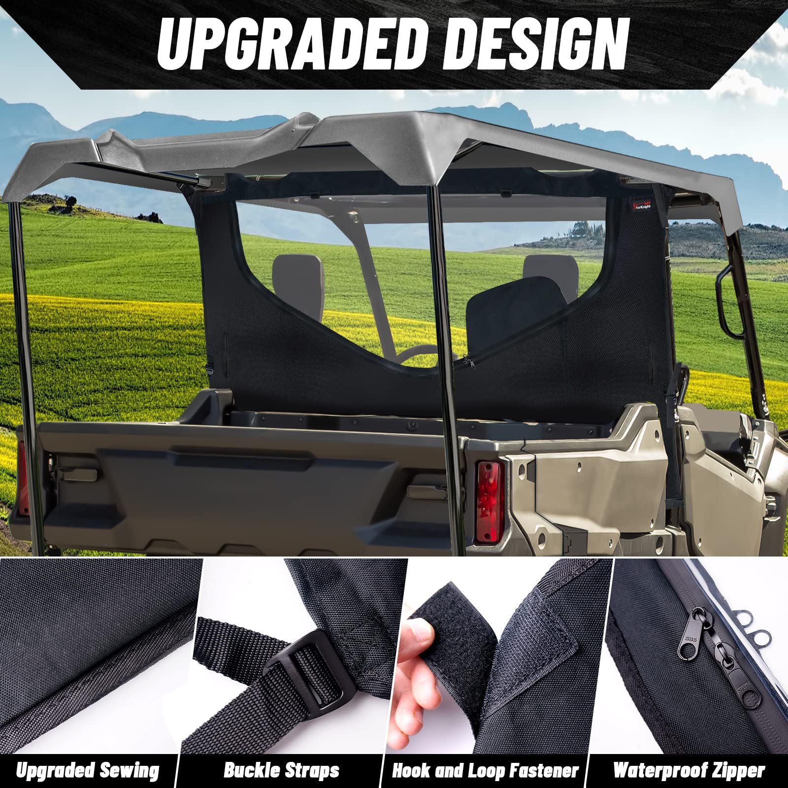 Pioneer 1000-5 Rear Window - StarknightMT Waterproof UTV Mid Panel With Zipper Compatible With Pioneer 1000-5 2016-2023 0SR95-HL