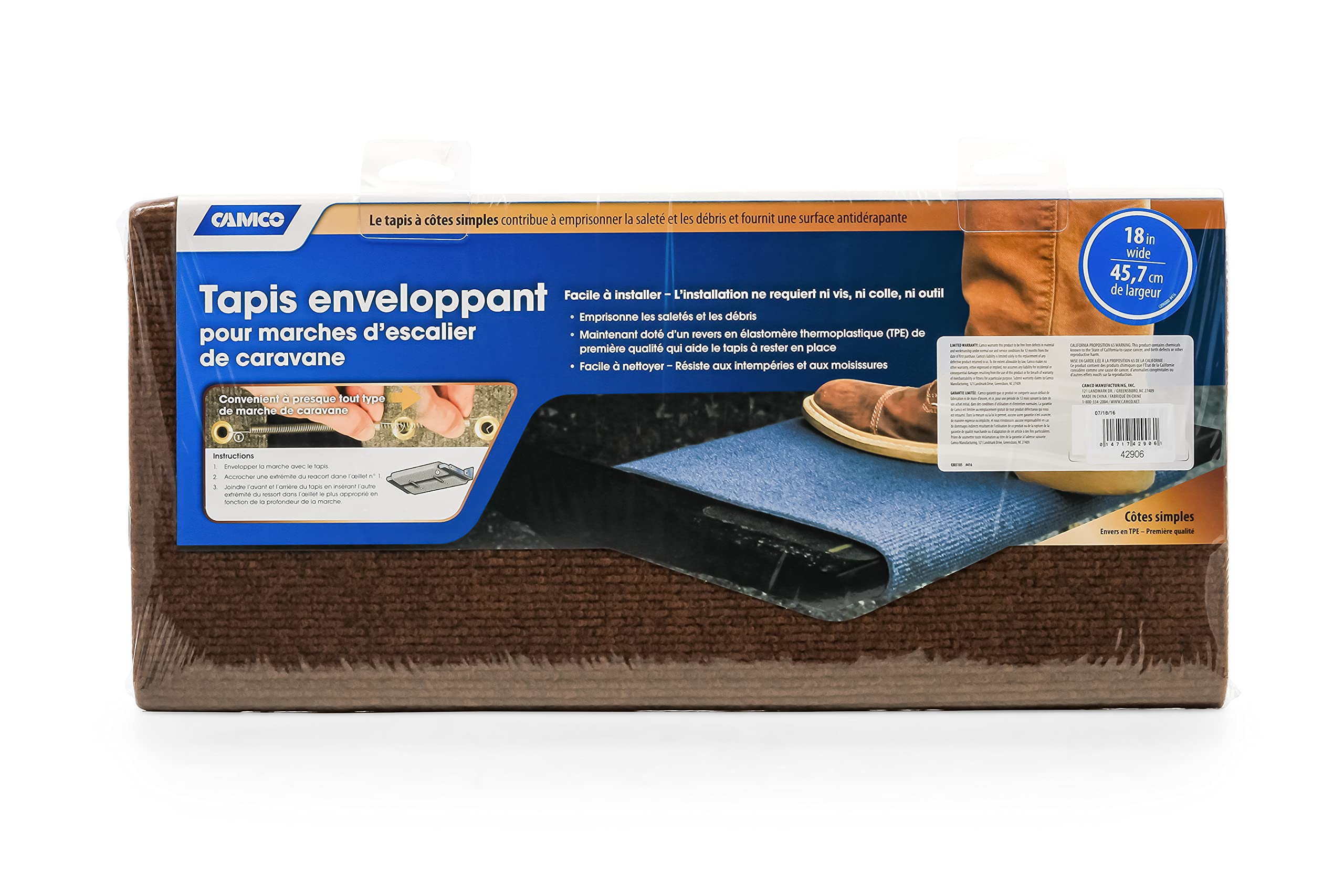 Camco Wrap Around Camper/Rv Step Rug | Features Premium Tpe Backing For More Grip On Rv Stairs | No Tool Installation | Measures