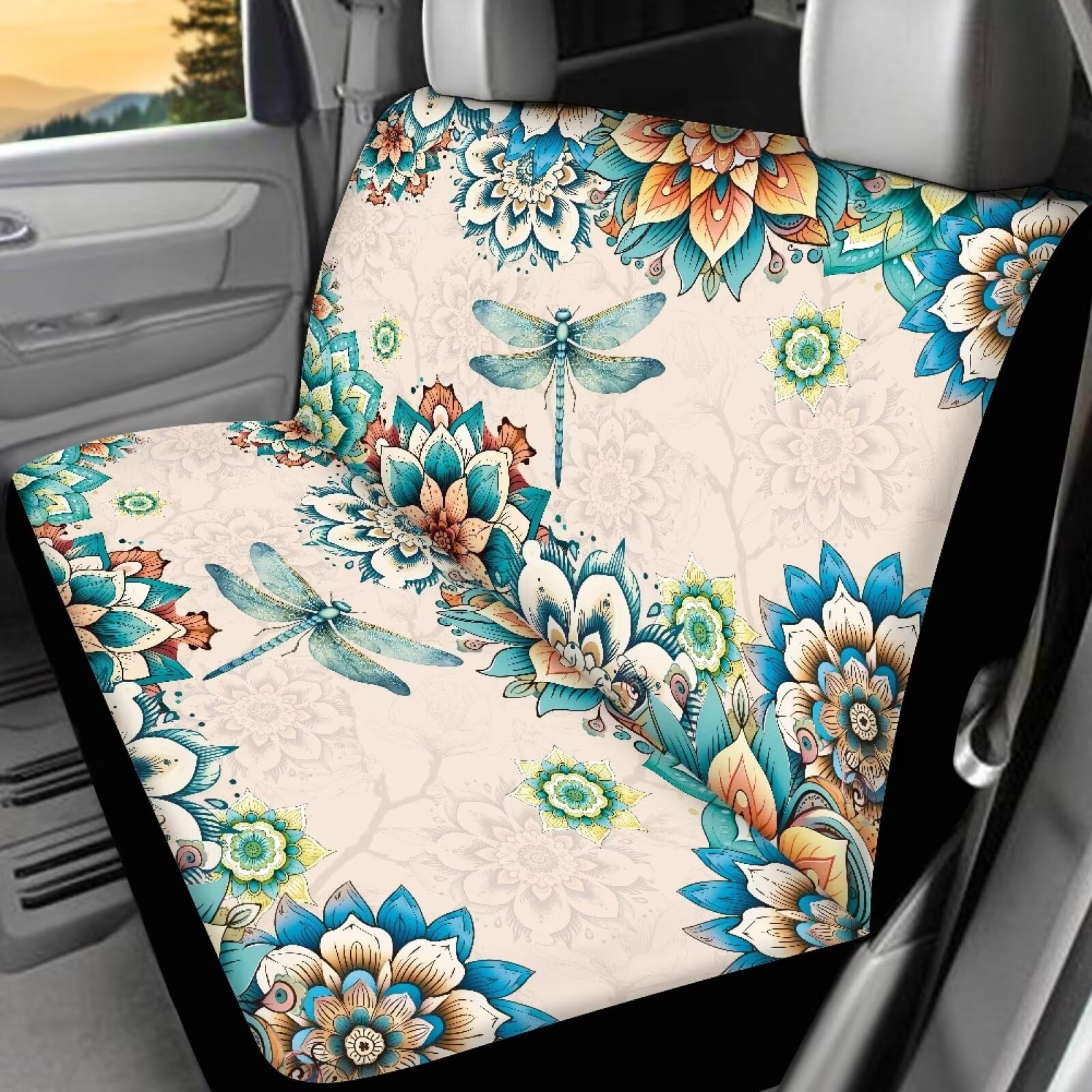KEIAHUAN Boho Mandala Dragonfly Car Seat Cover for Women Universal Non-Slip Car Seat Protector Front/Rear Seat Cover Fits for Tr