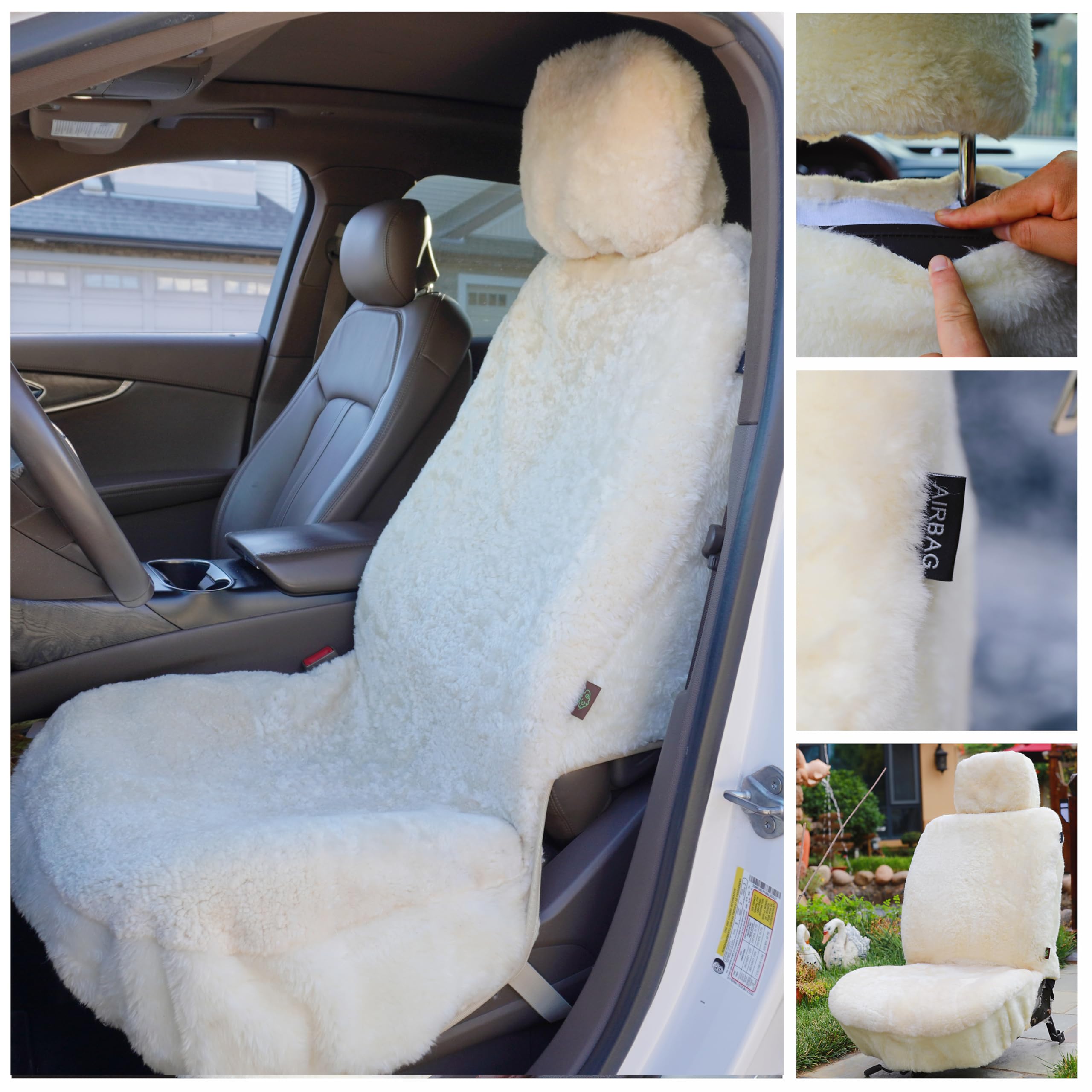 Sheepskin Elite Premium Sheepskin Car Seat Cover - All Season Comfort And Protection, Easy Installation (56'' X 23'', Beige Colo