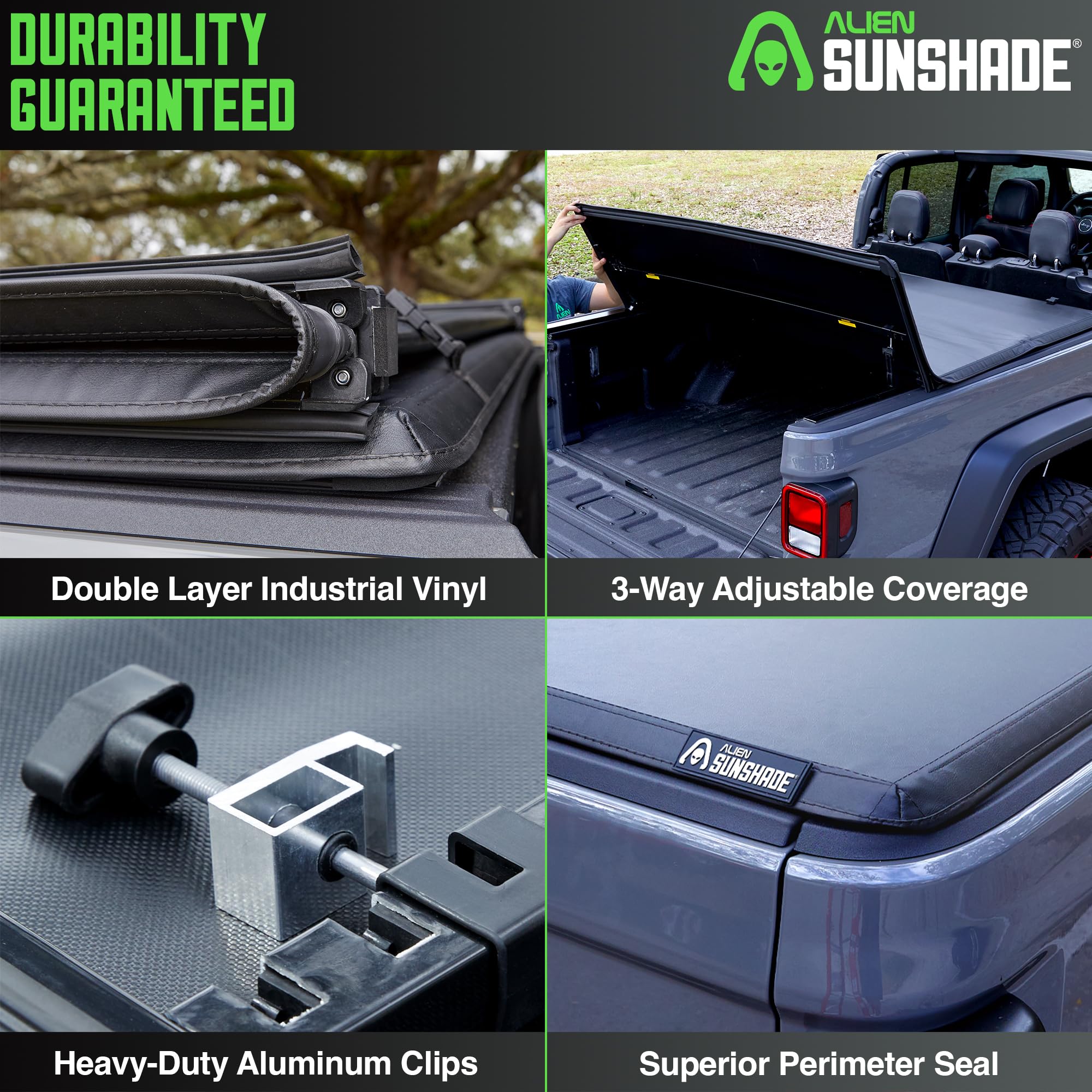 Alien Sunshade Jeep Gladiator Bed Cover - Jeep Gladiator Accessories, 5ft Trifold Hard Truck Bed Tonneau Cover w/ 2020-2025 Comp