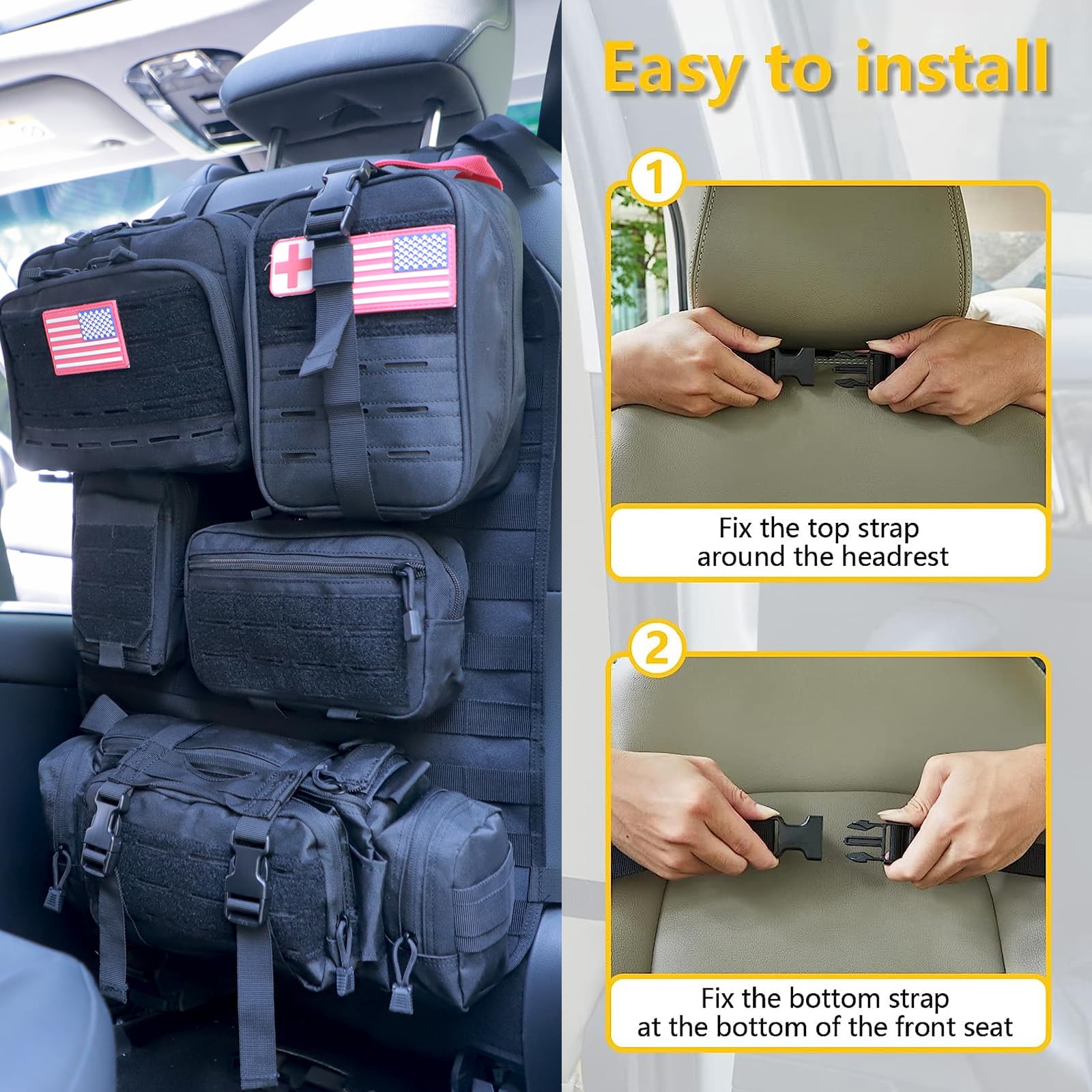 Universal Tactical Car Seat Back Organizer Bag Tactical Molle Vehicle Organizers Panel Vehicle Protector Organizers With 5 Detac
