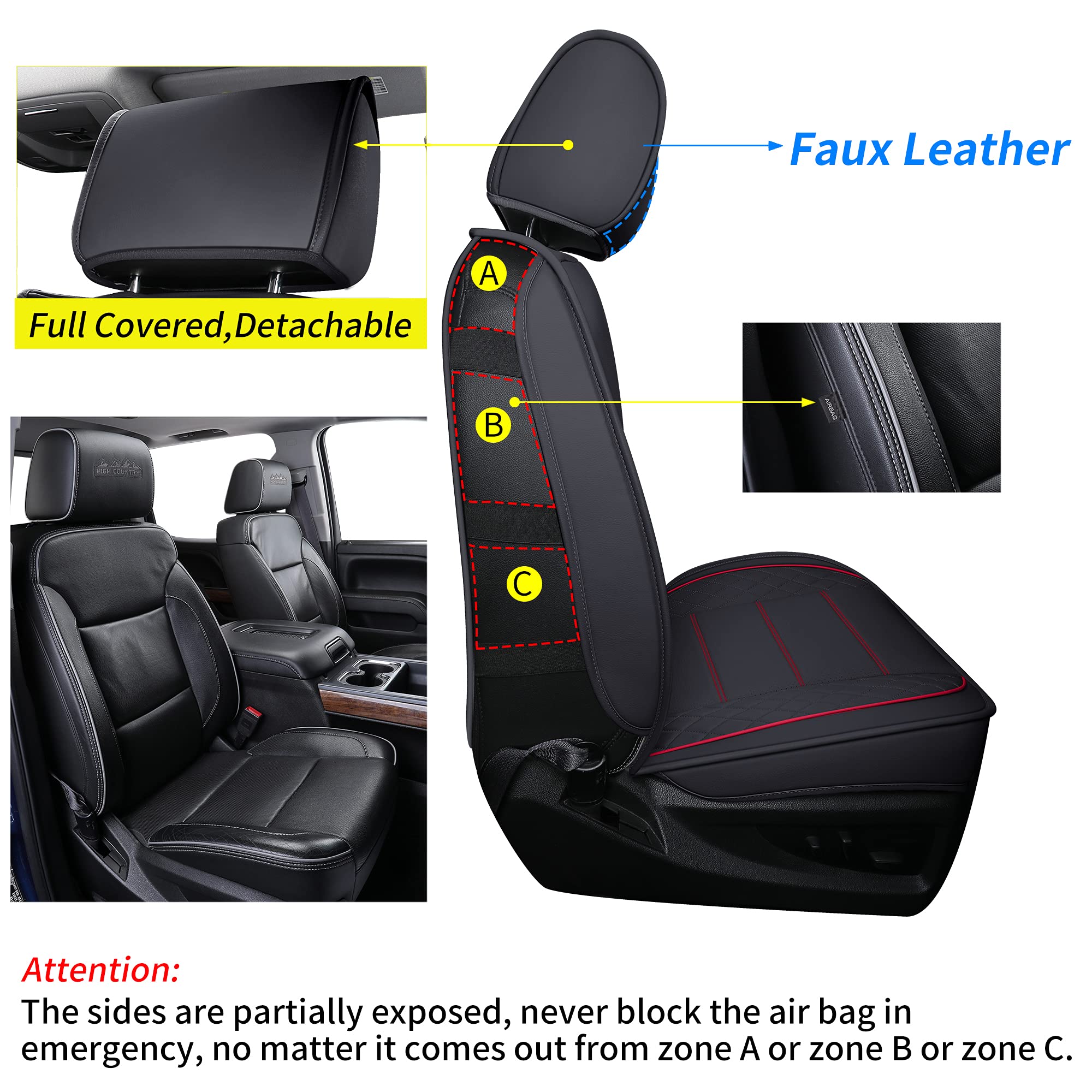 Luckyman Club Chevy Silverado/Sierra X04-S3 Seat Covers Full Set, Fit 2007-2013&2019-2025 1500/2008-2014&2020-2025 2500 Hd/3500