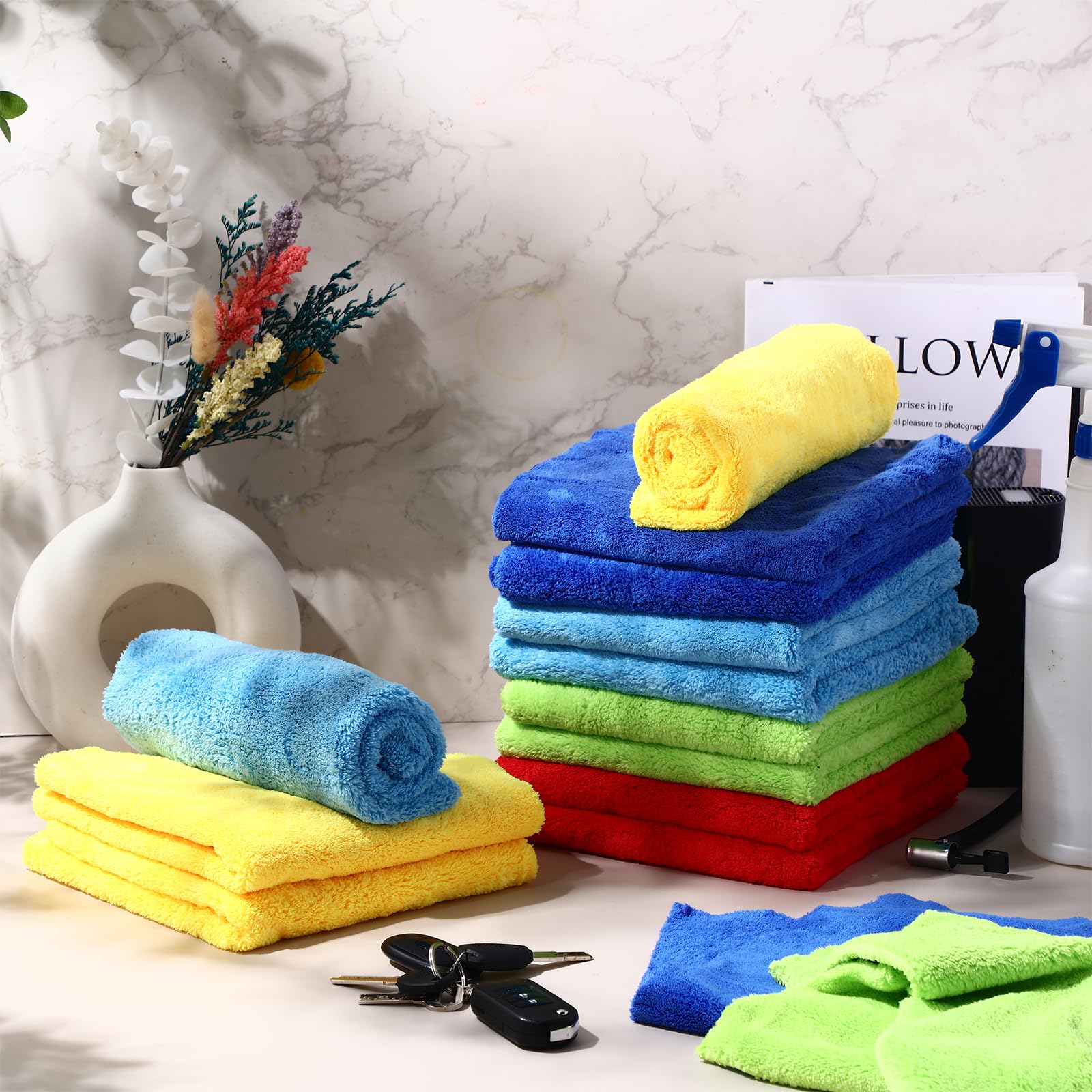 Shimeyao 30 Pcs Edgeless Microfiber Plush Towels For Cars Detailing Drying Wash Polishing Absorbent Cleaning Cloths, 500 Gsm, 16
