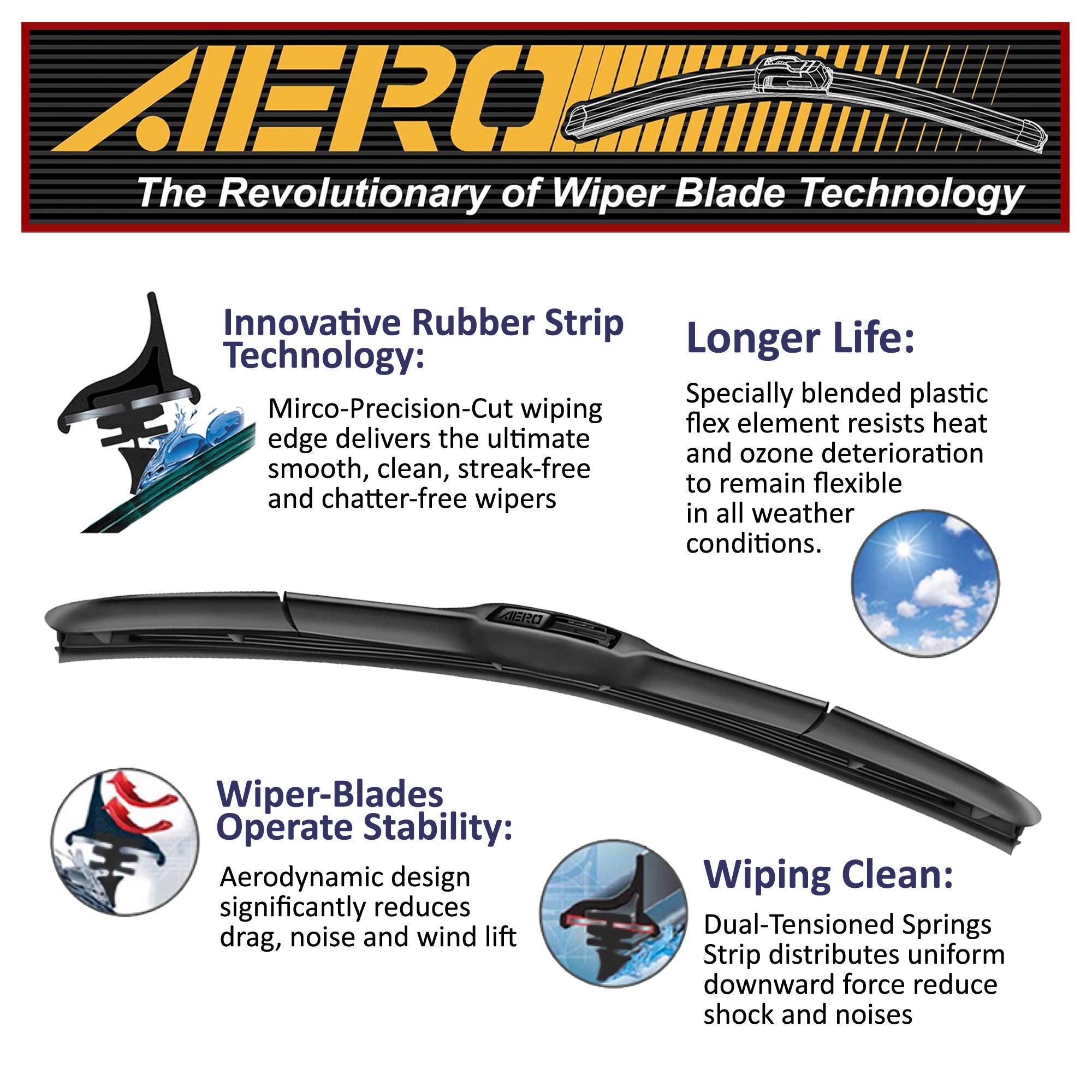 AERO Hybrid 20&quot; + 18&quot; Premium Quality All-Season Windshield Wiper Blades (Set of 2)
