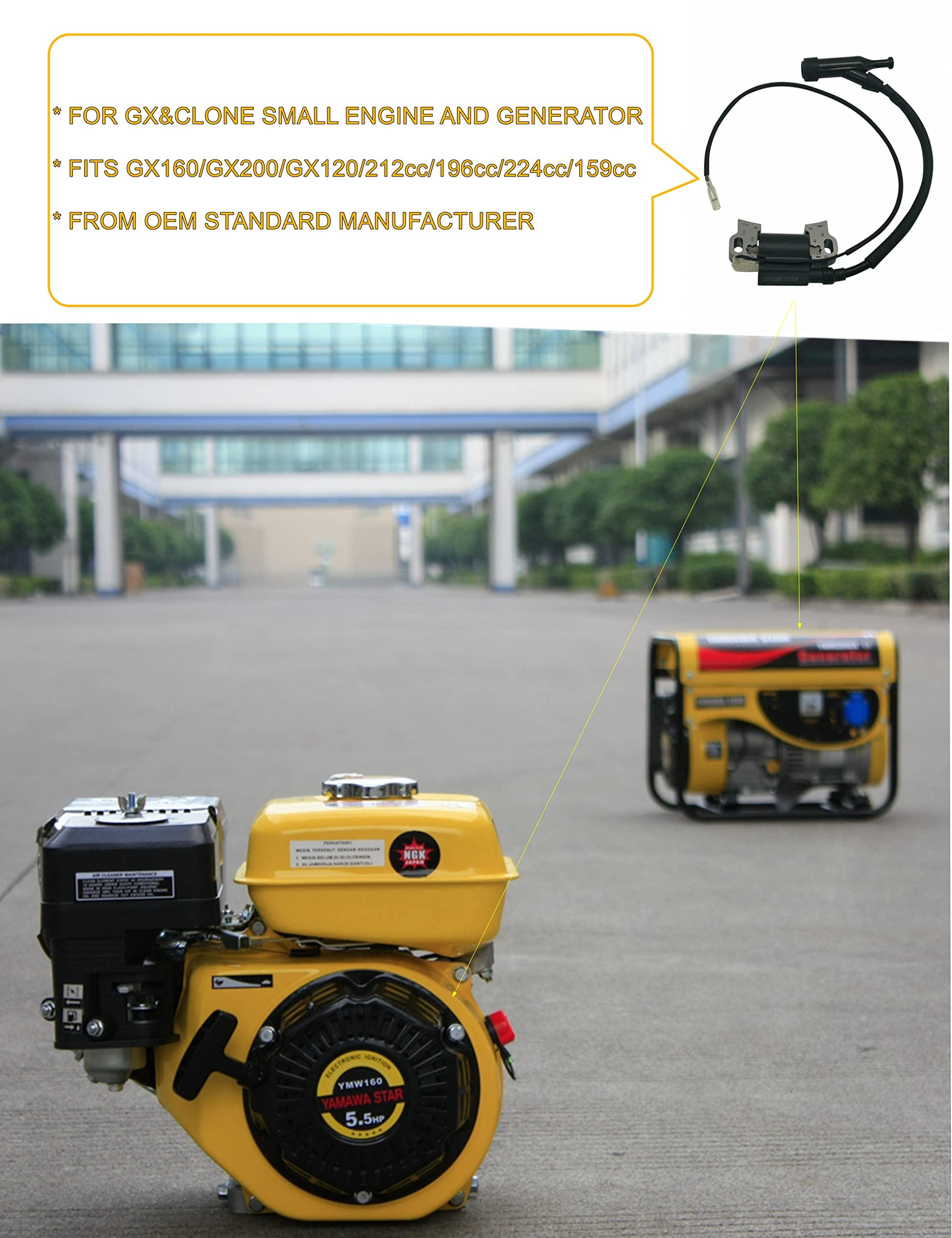 Yamakato Gx160 196Cc 212Cc Ignition Coil Assembly For Honda & Clone Gx120 Gx140 Gx200 Predator 212 Cc Coleman Ct200U 5.5Hp 6.5Hp